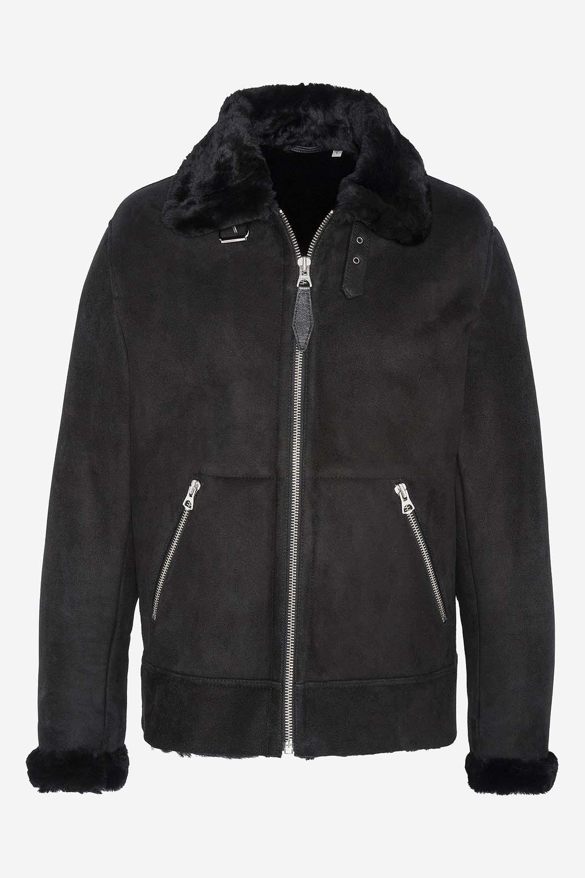 Men's black suede leather bomber - Image n°5