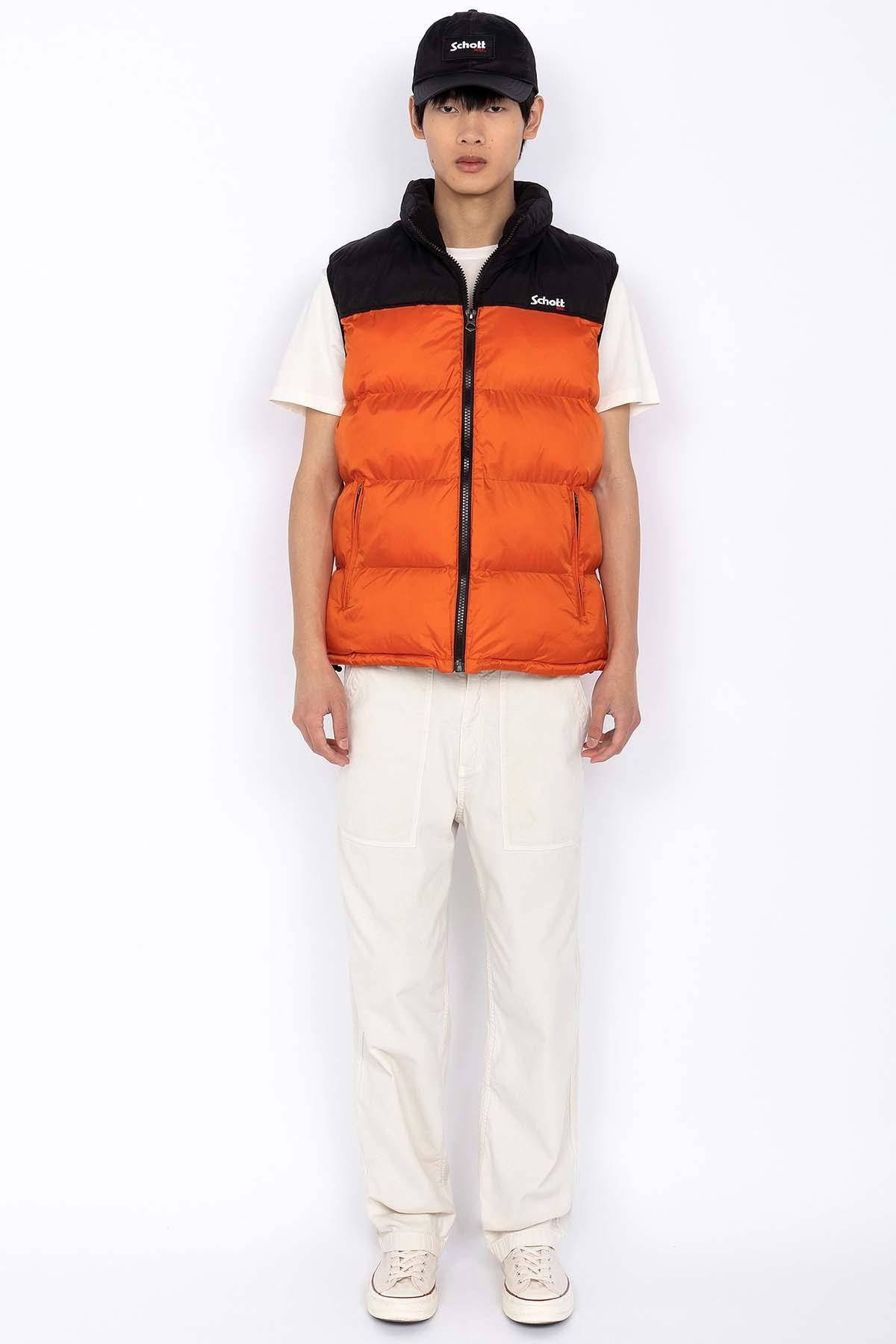 Men's orange and black sleeveless down jacket - Image n°2