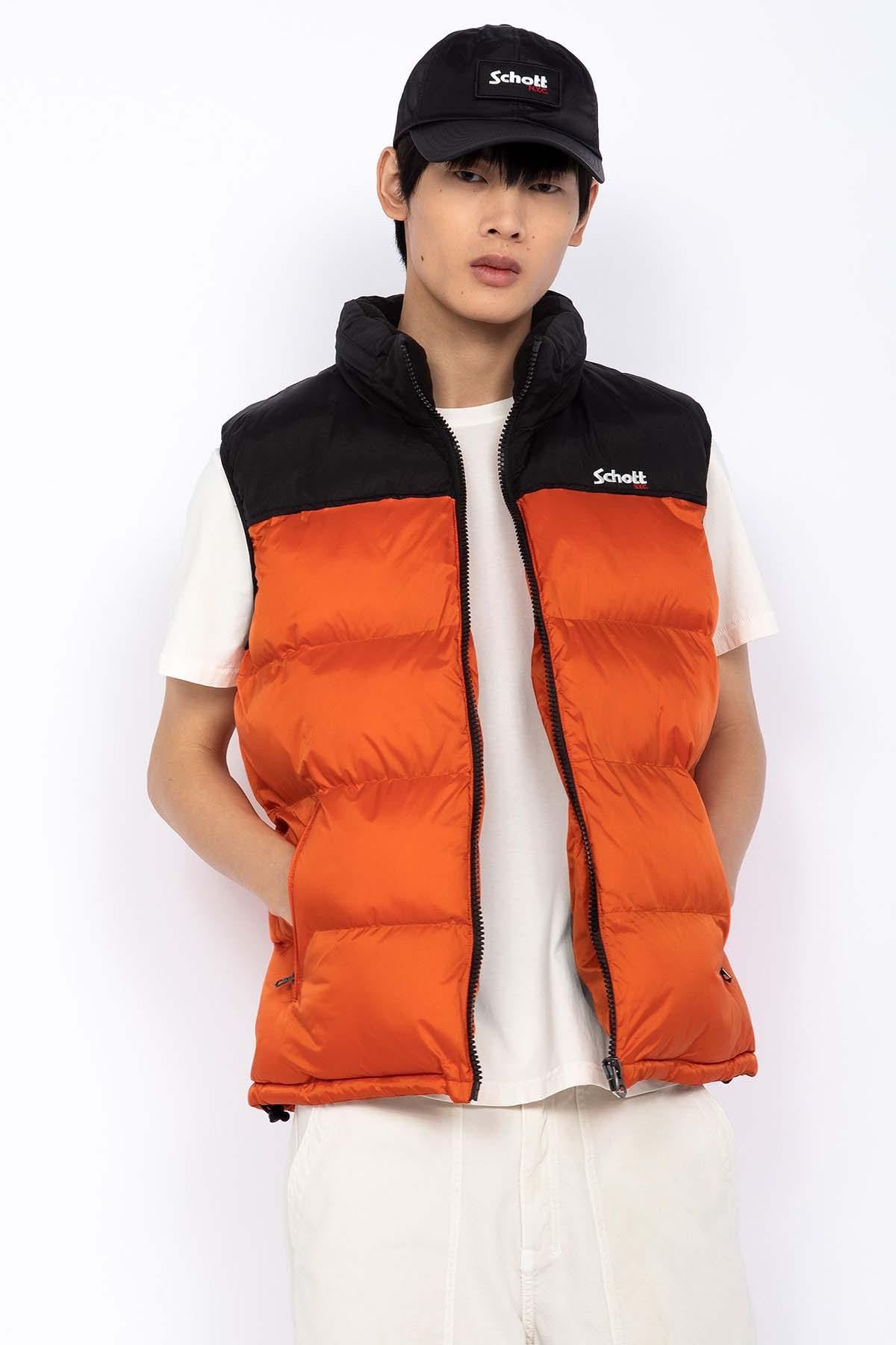 Men's orange and black sleeveless down jacket - Image n°3