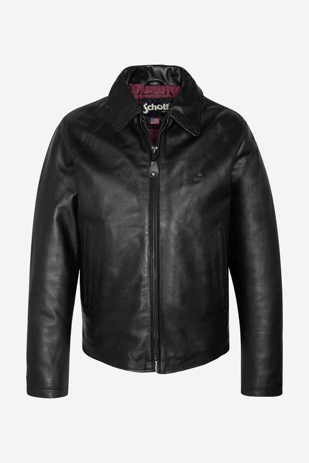 Men's black leather jacket with shirt collar - Image n°4