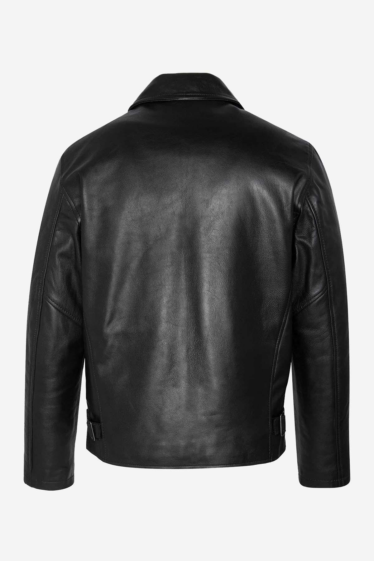 Men's black leather jacket with shirt collar - Image n°6