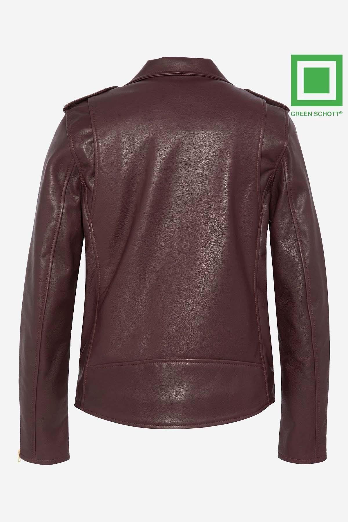 Women’s burgundy leather perfecto - Image n°3