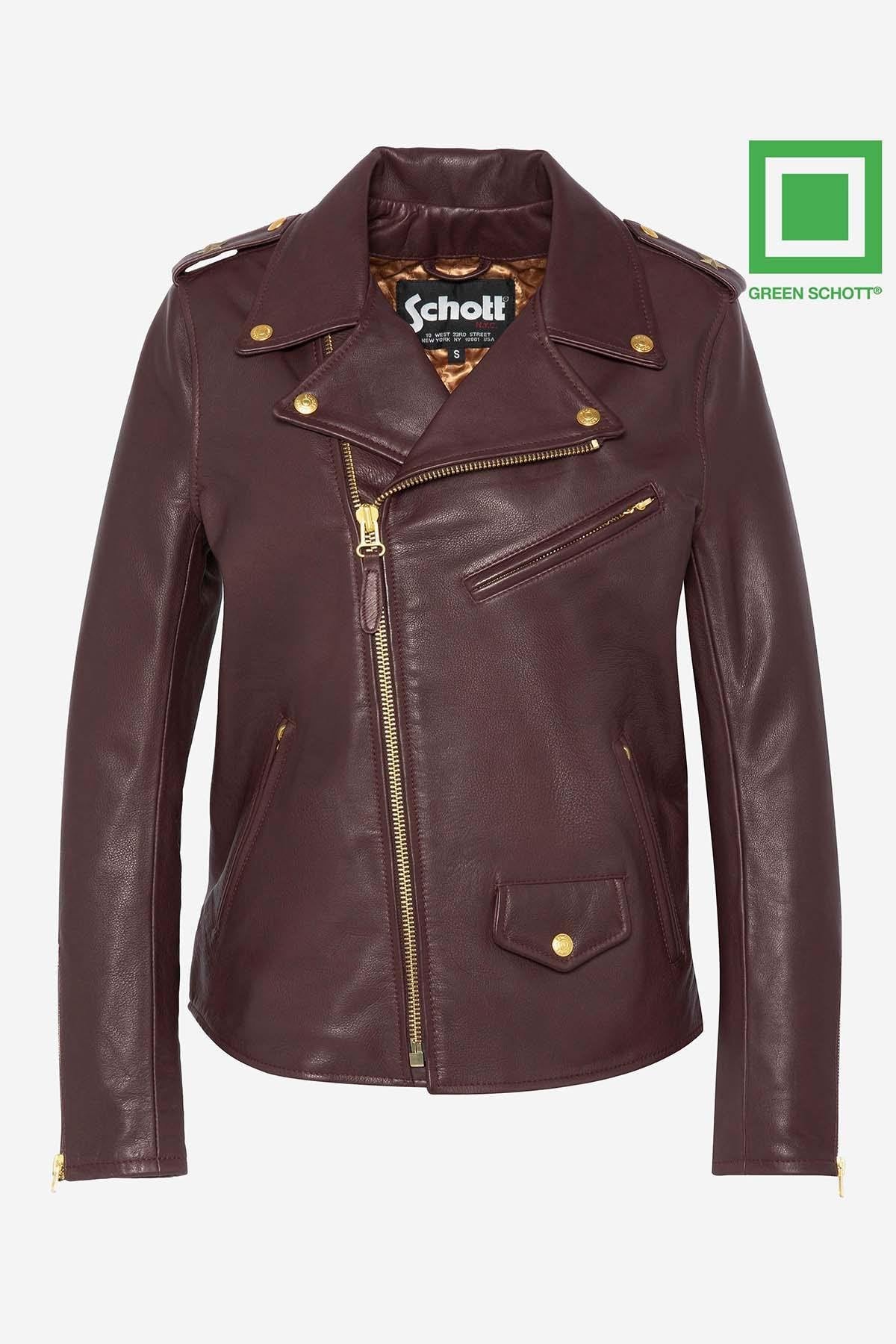 Women’s burgundy leather perfecto - Image n°1