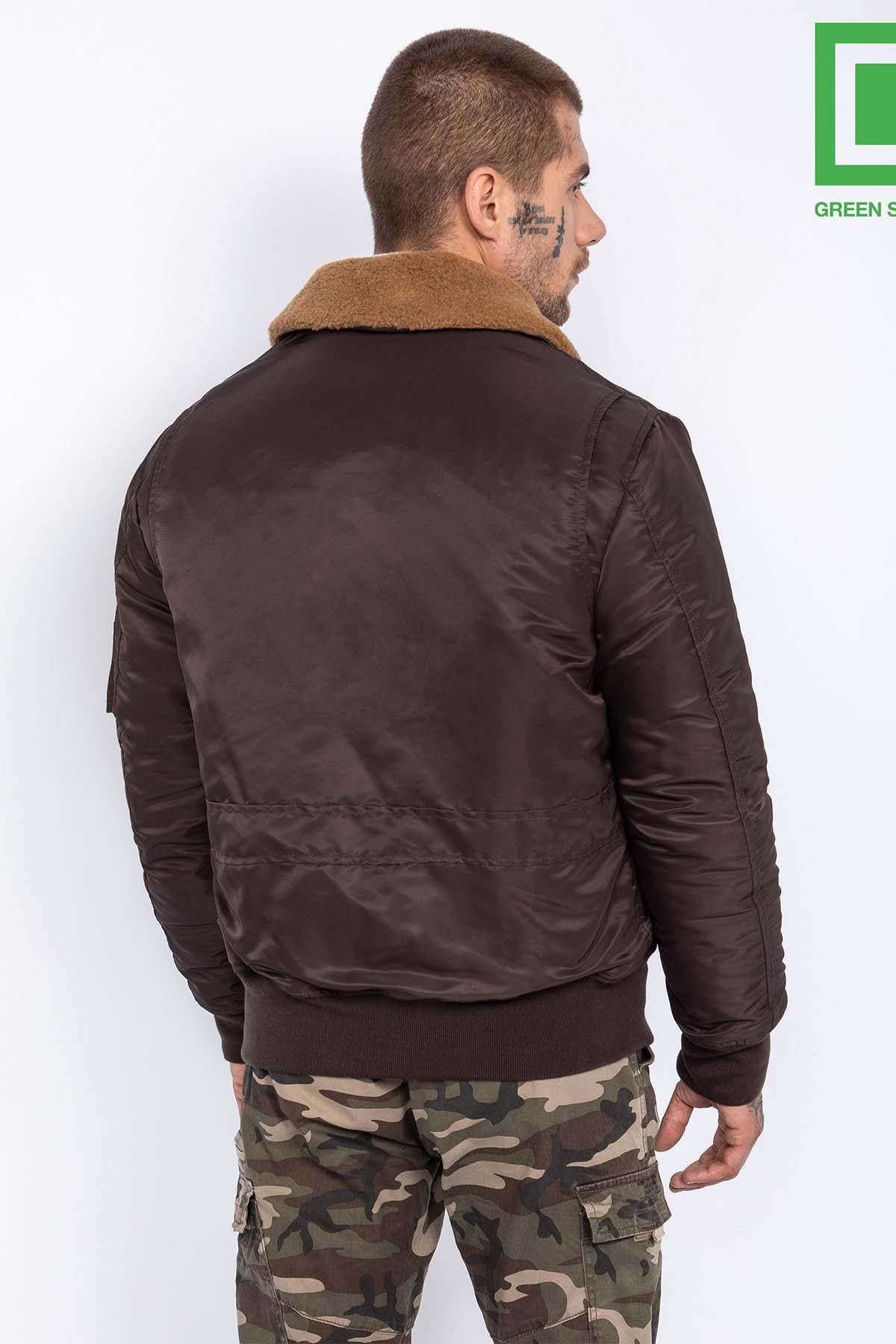 Men's Dark Brown Recycled Nylon Bomber Jacket - Image n°5