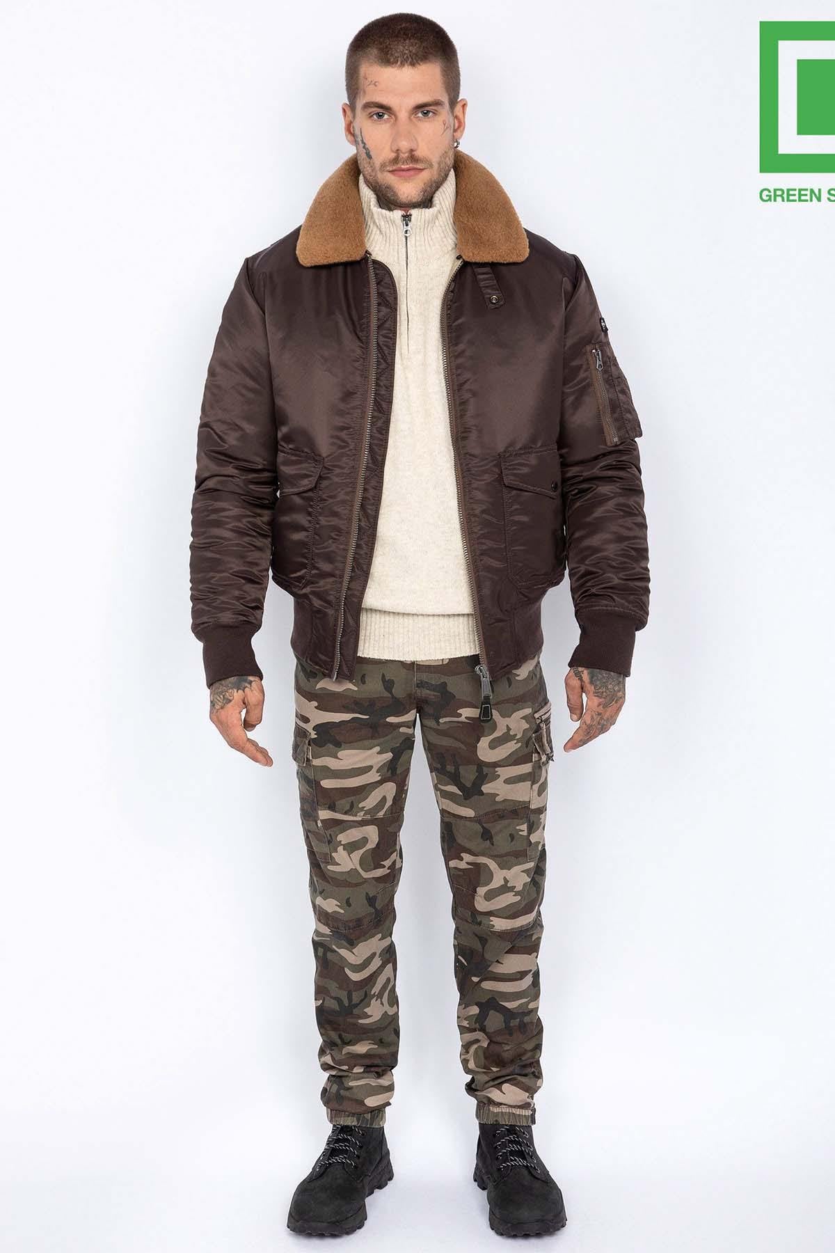 Men's Dark Brown Recycled Nylon Bomber Jacket - Image n°3