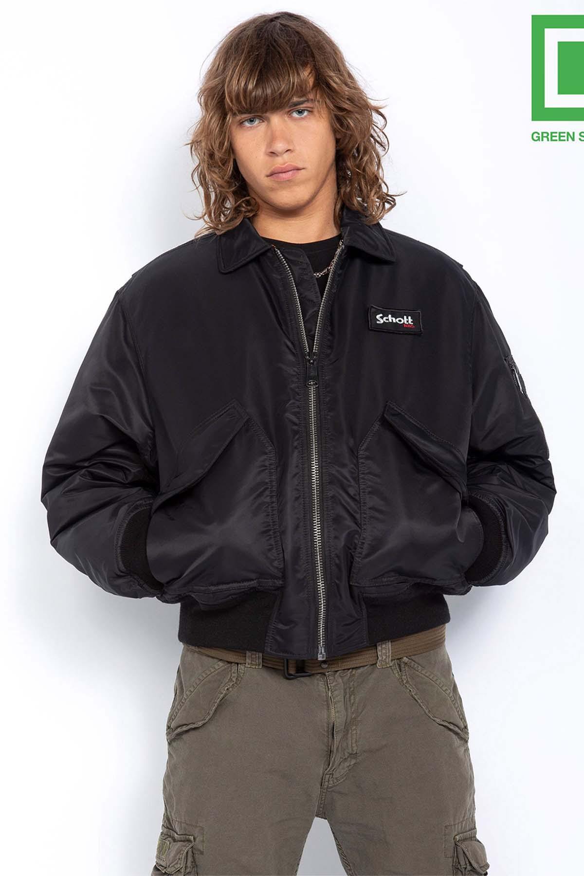 Men's black recycled nylon bomber jacket - Image n°1