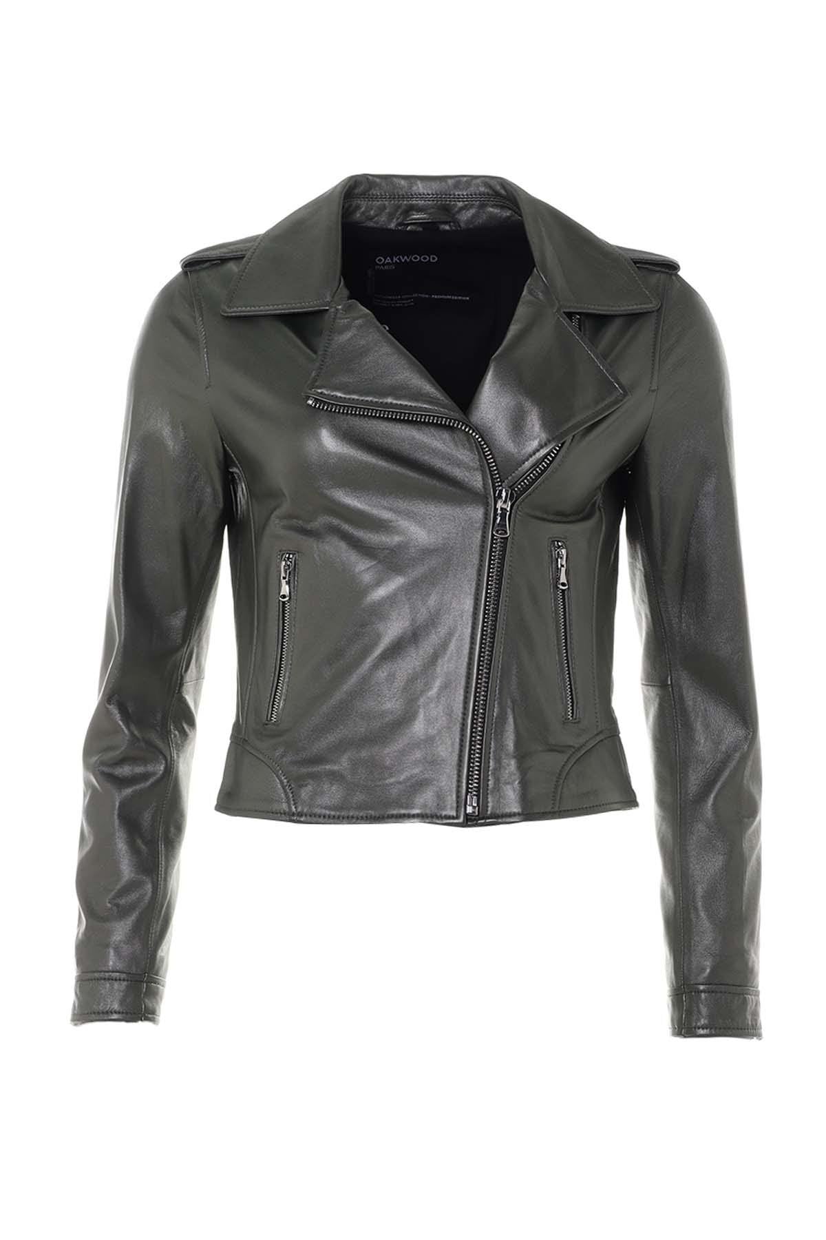 Women’s dark green metallic leather Biker Jacket - Image n°13