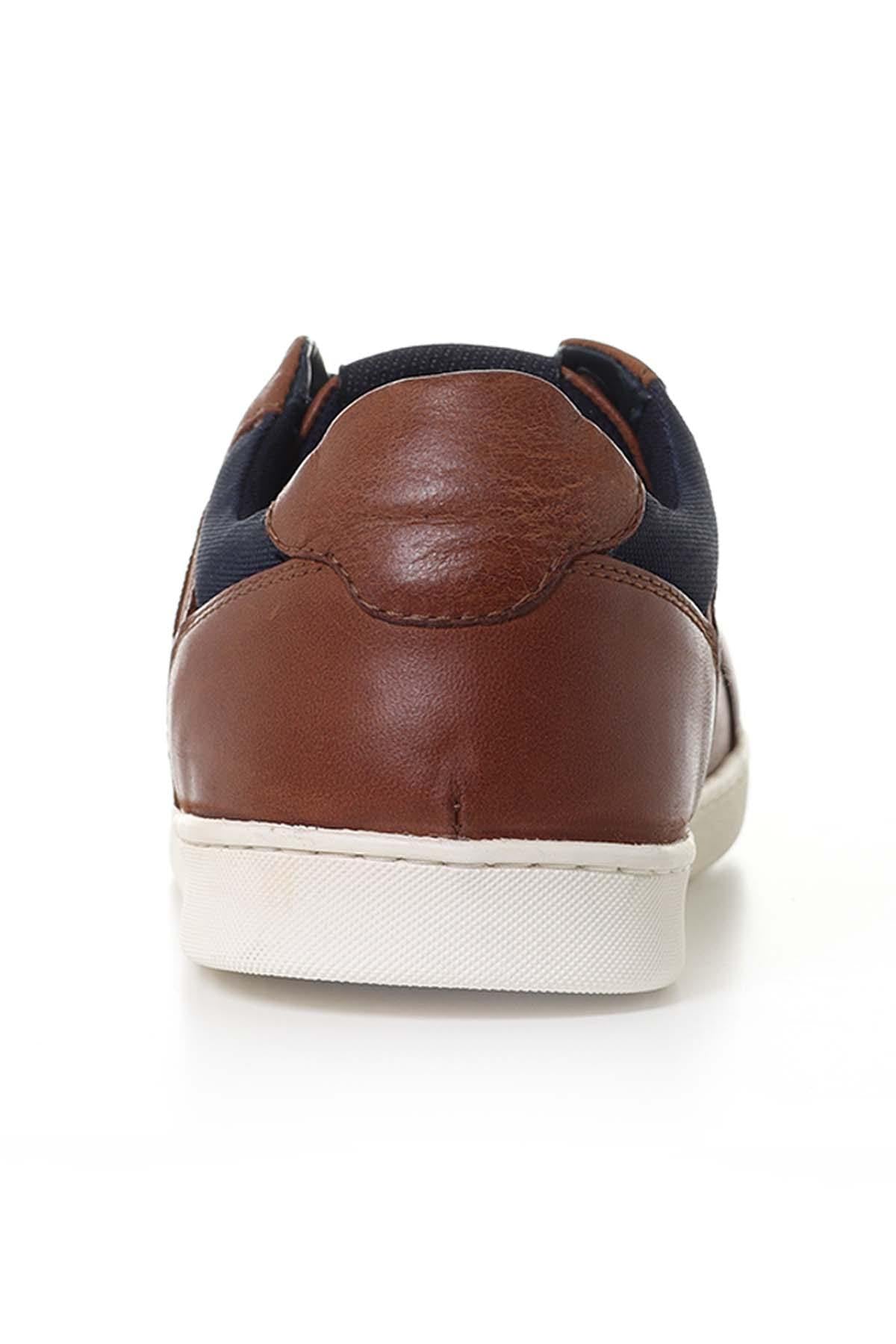 Men's navy cognac leather sneakers - Image n°5