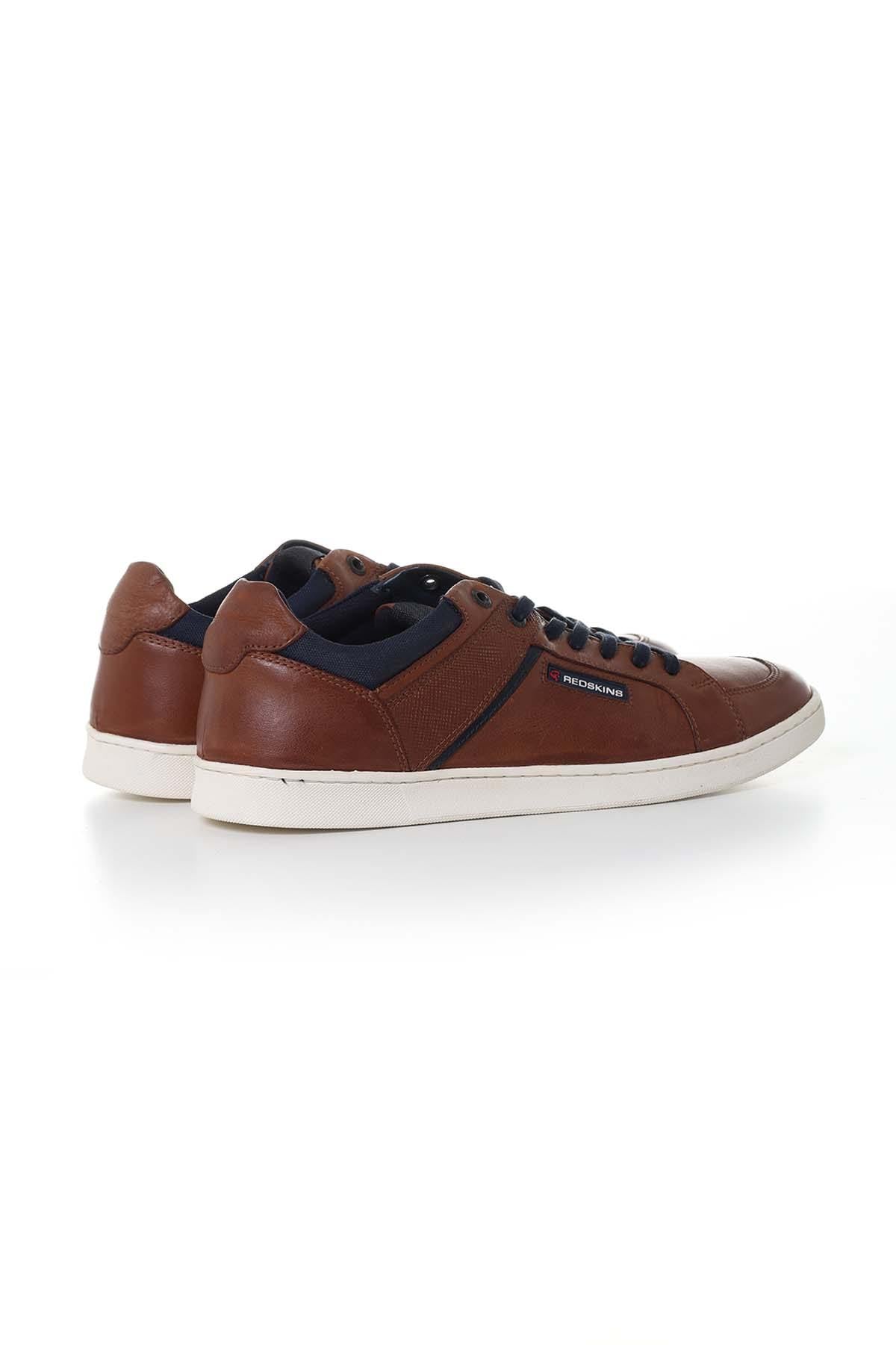 Men's navy cognac leather sneakers - Image n°2