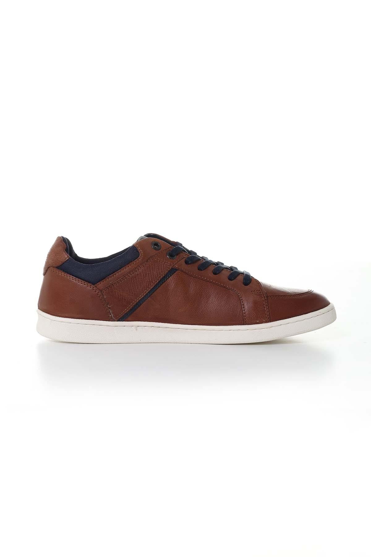 Men's navy cognac leather sneakers - Image n°3