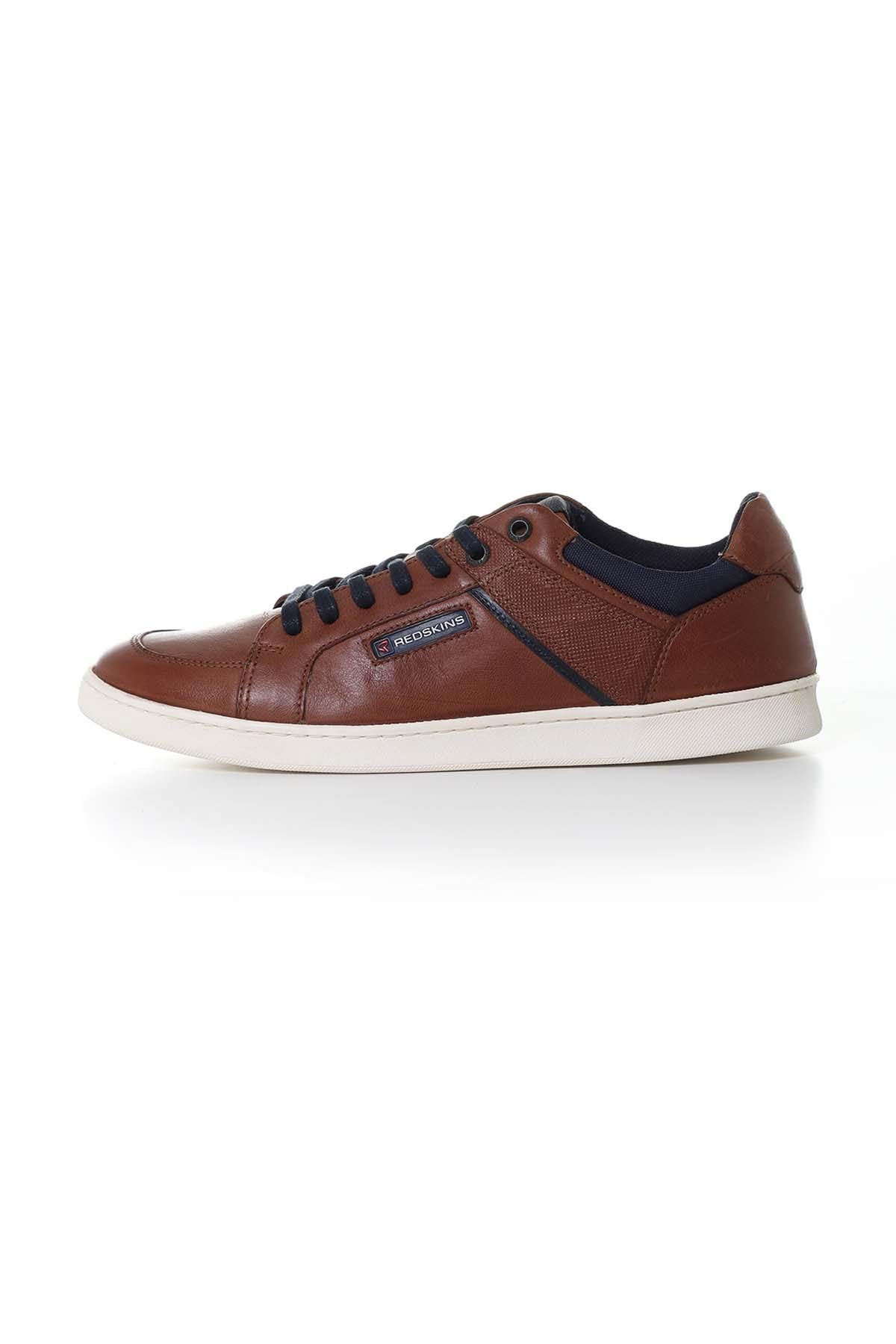 Men's navy cognac leather sneakers - Image n°4