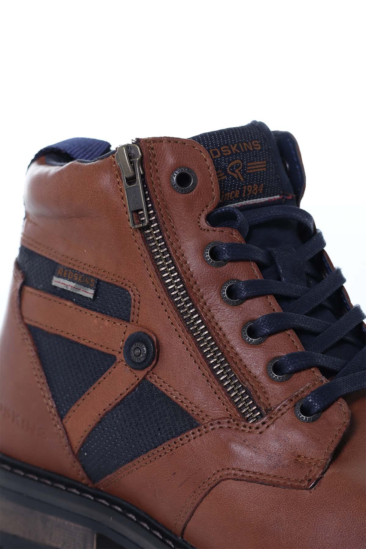 Men's navy cognac leather boots - Image n°6