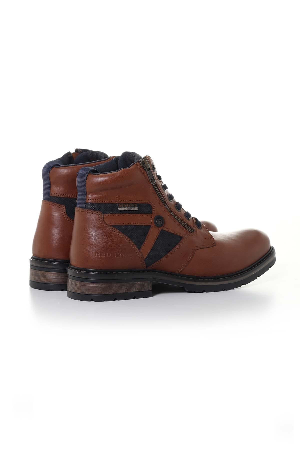 Men's navy cognac leather boots - Image n°2