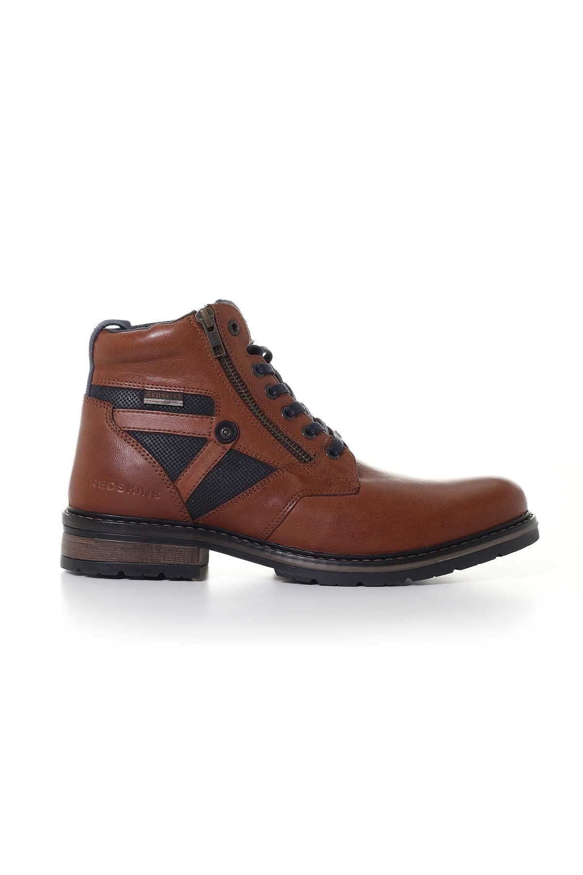 Men's navy cognac leather boots - Image n°3