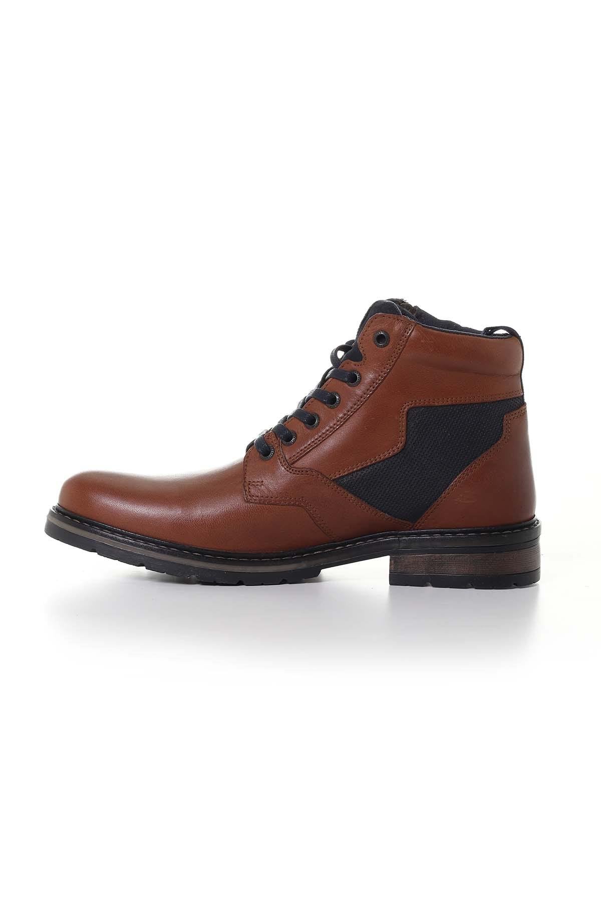 Men's navy cognac leather boots - Image n°4