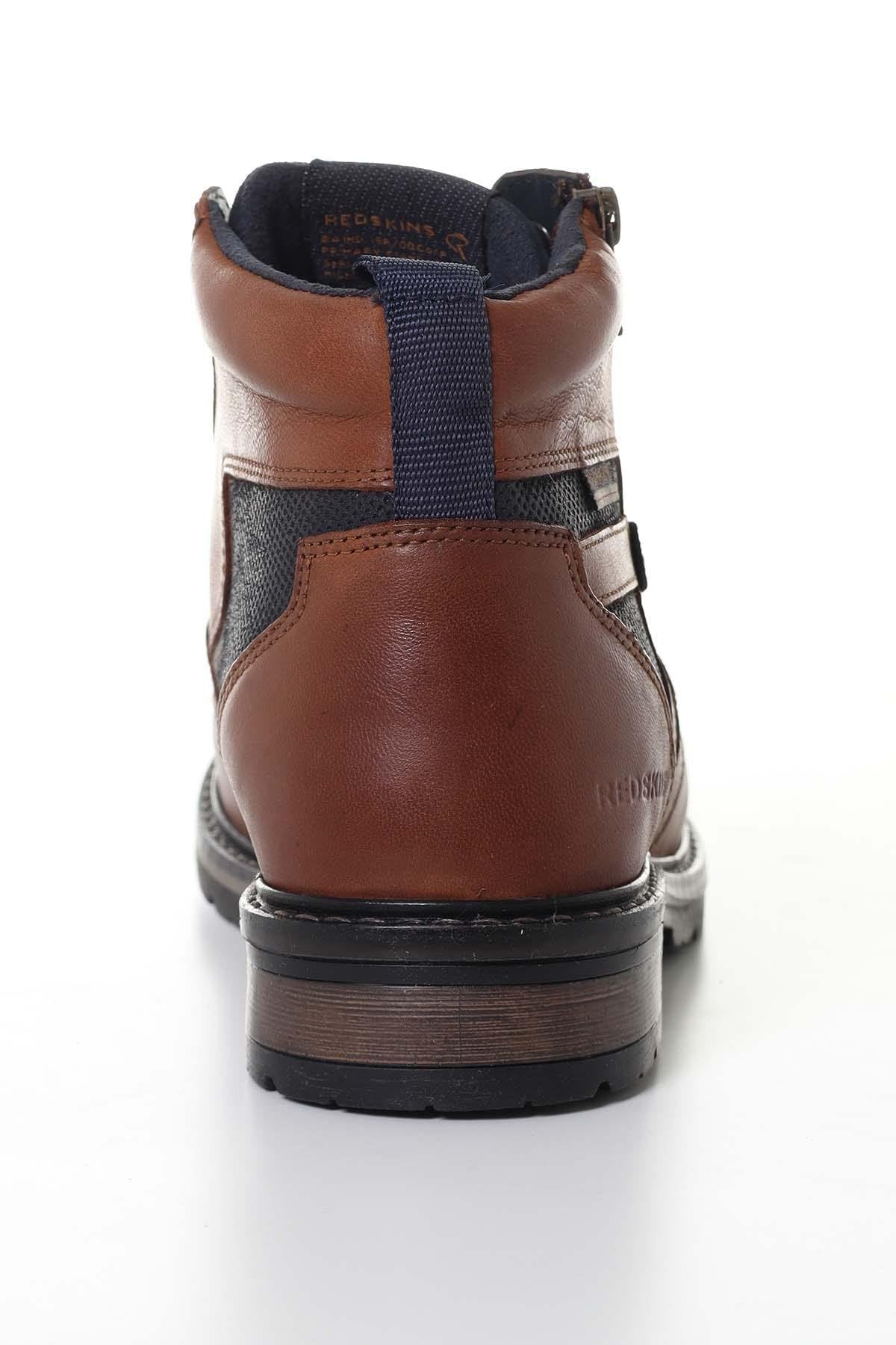 Men's navy cognac leather boots - Image n°5