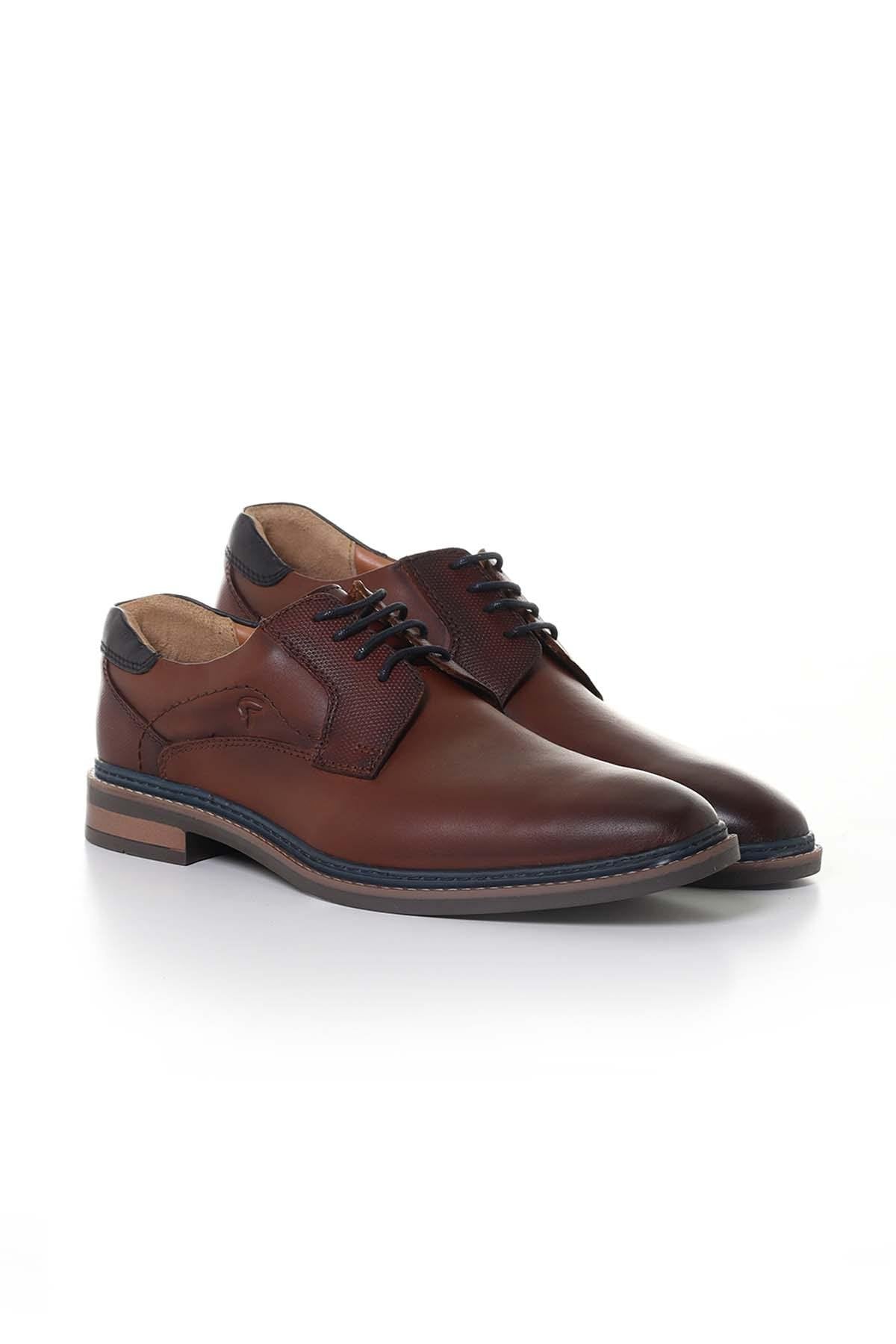 Men's navy cognac leather shoes - Image n°1