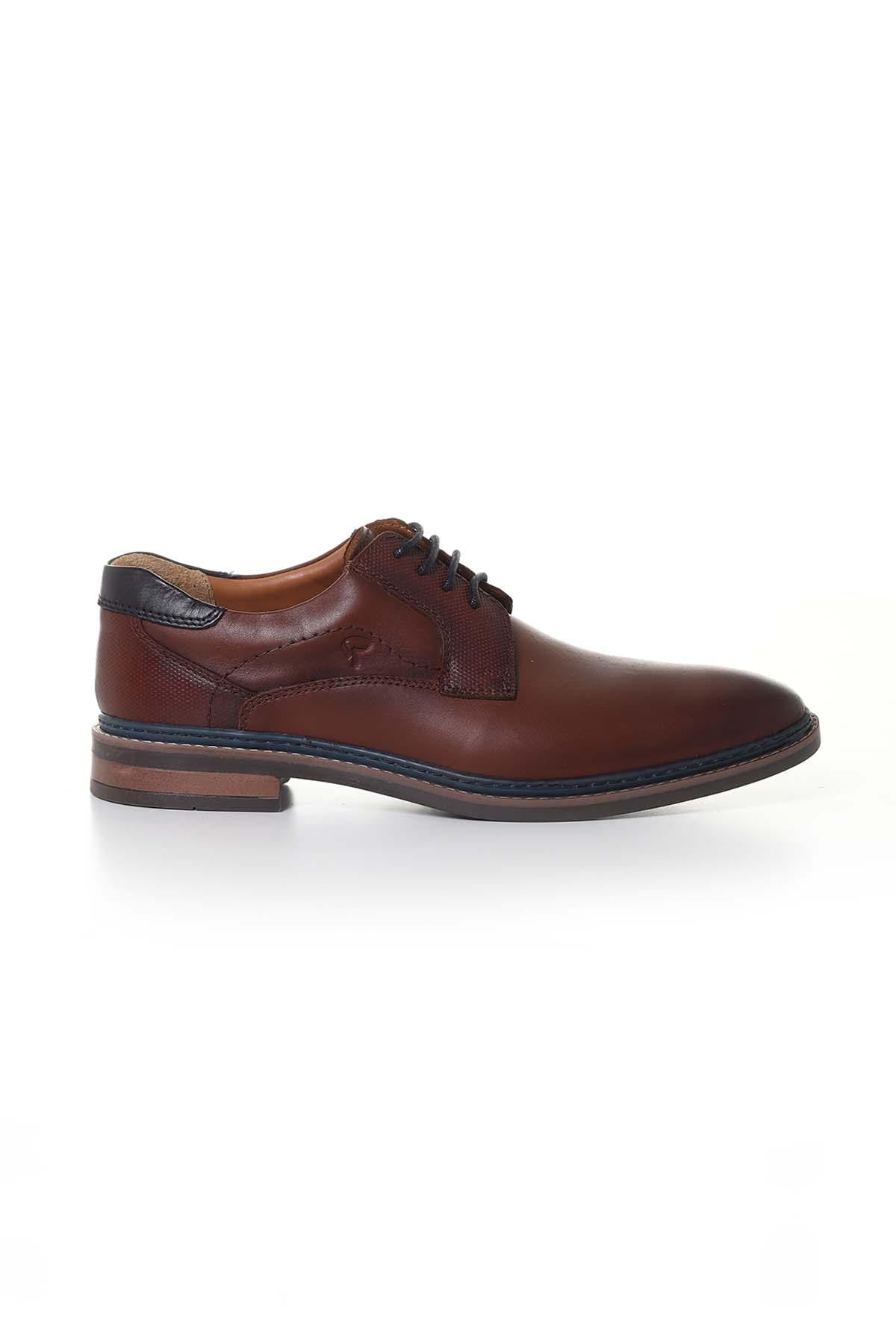 Men's navy cognac leather shoes - Image n°3