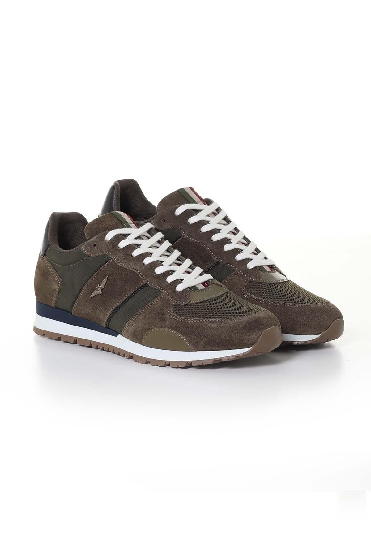 Men's dark green leather sneakers - Image n°1