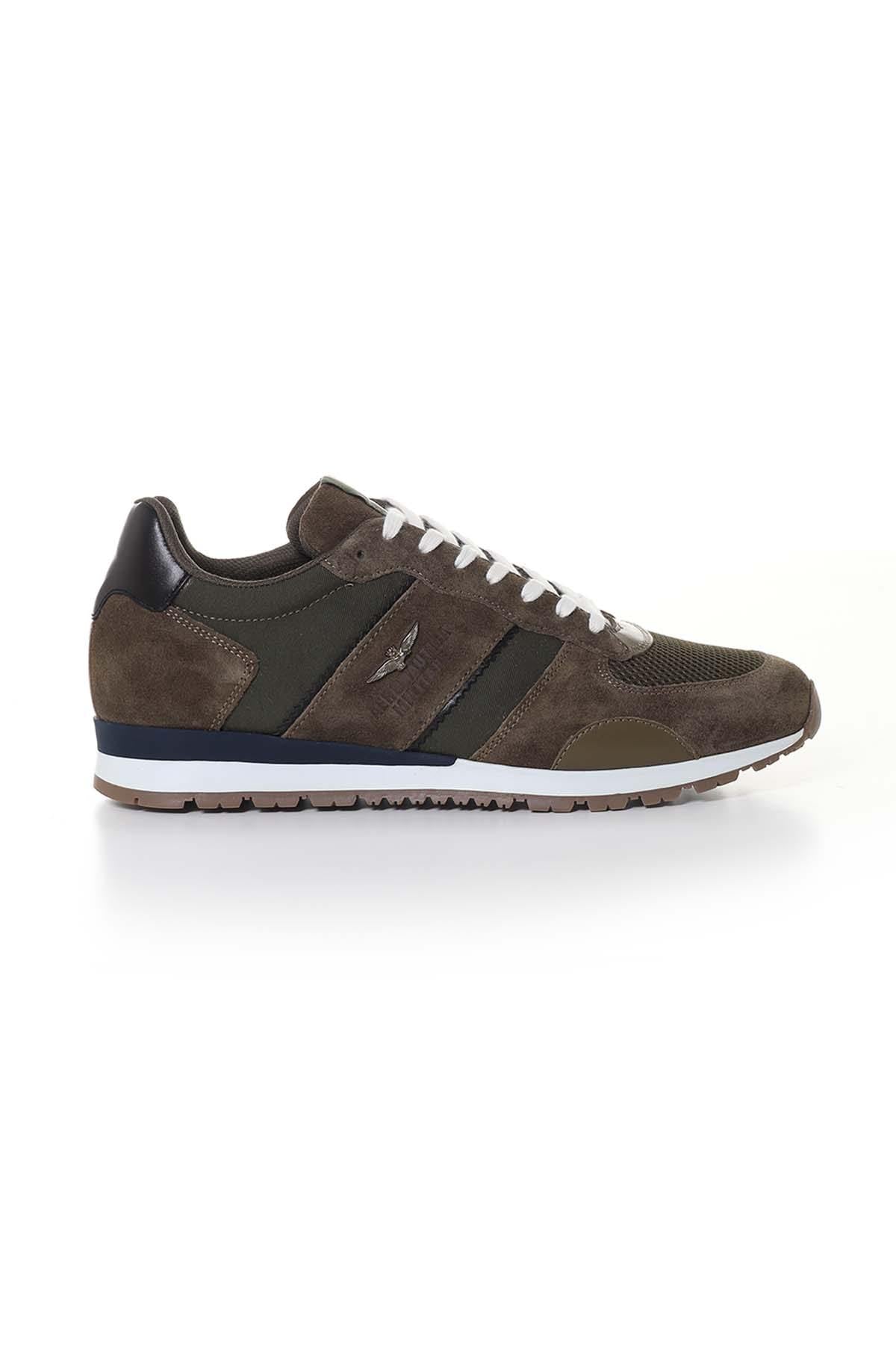 Men's dark green leather sneakers - Image n°3