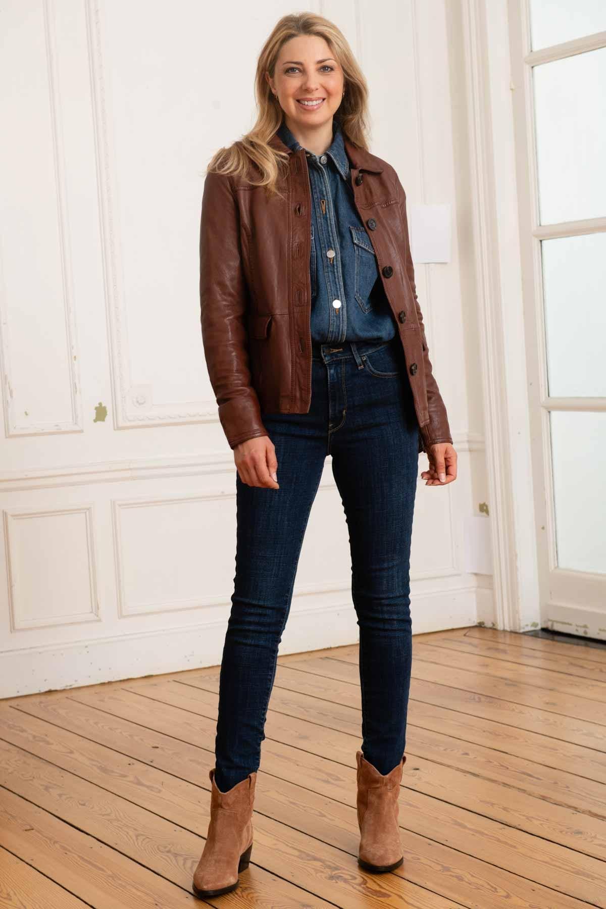 Women's brown mid-length jacket - Image n°3