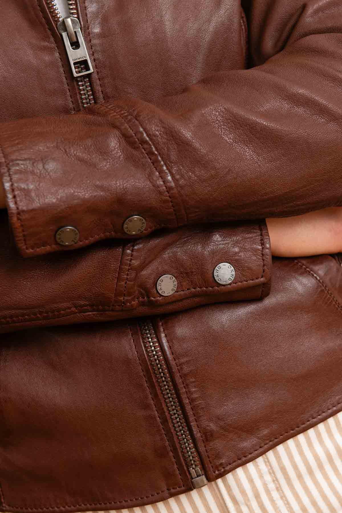 Women's brown leather jacket - Image n°2