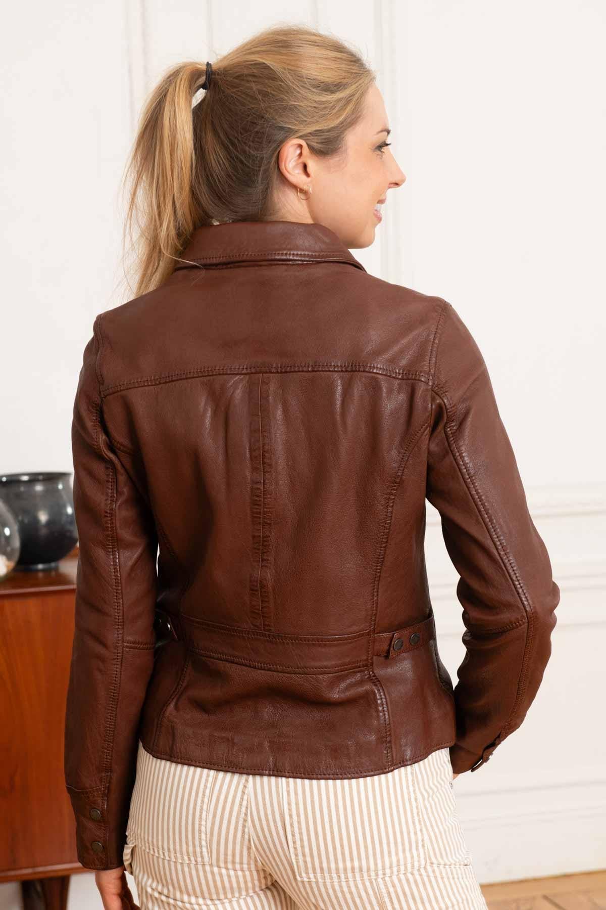 Women's brown leather jacket - Image n°6