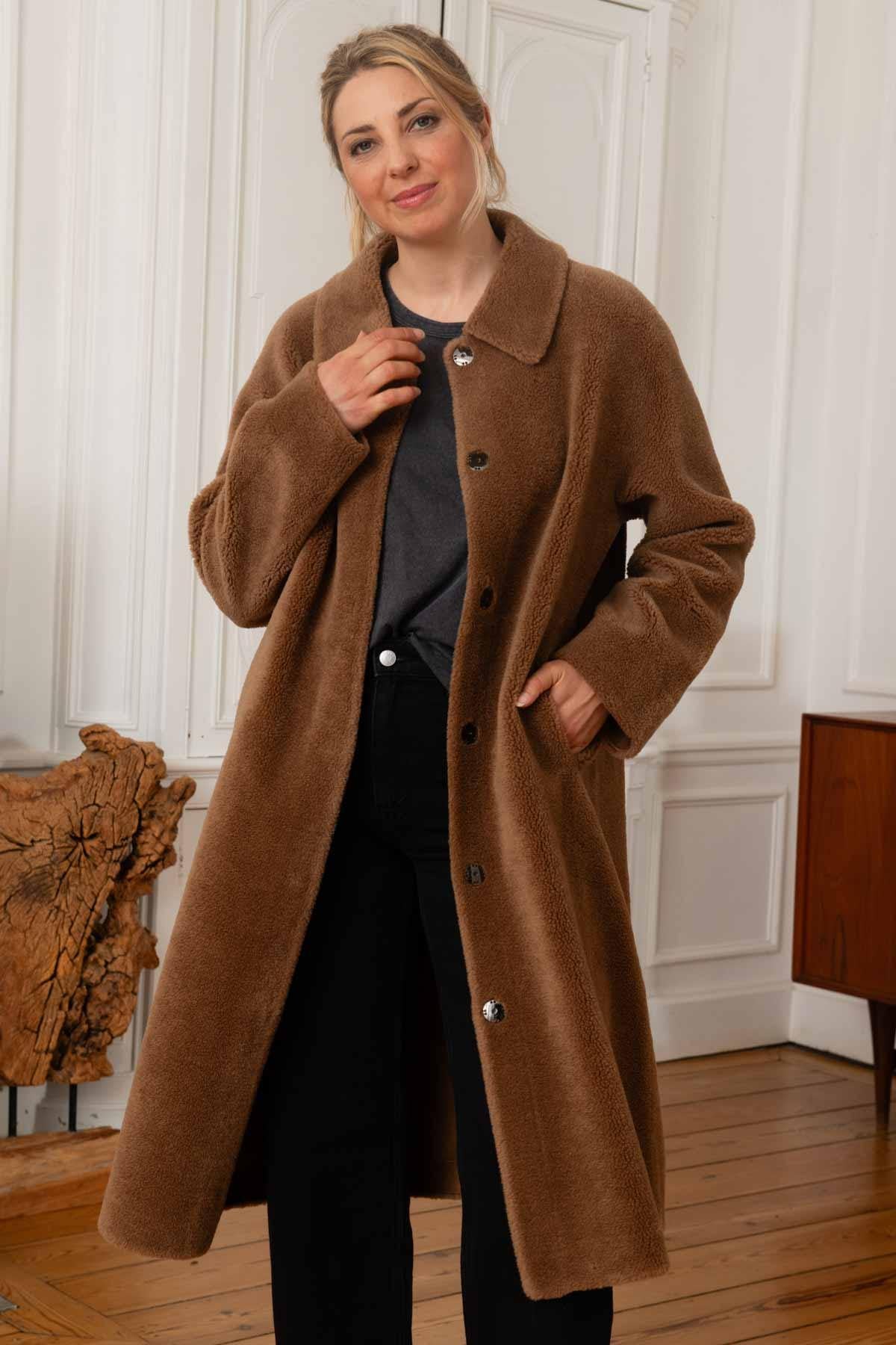 Long reversible wool jacket for women - Image n°1