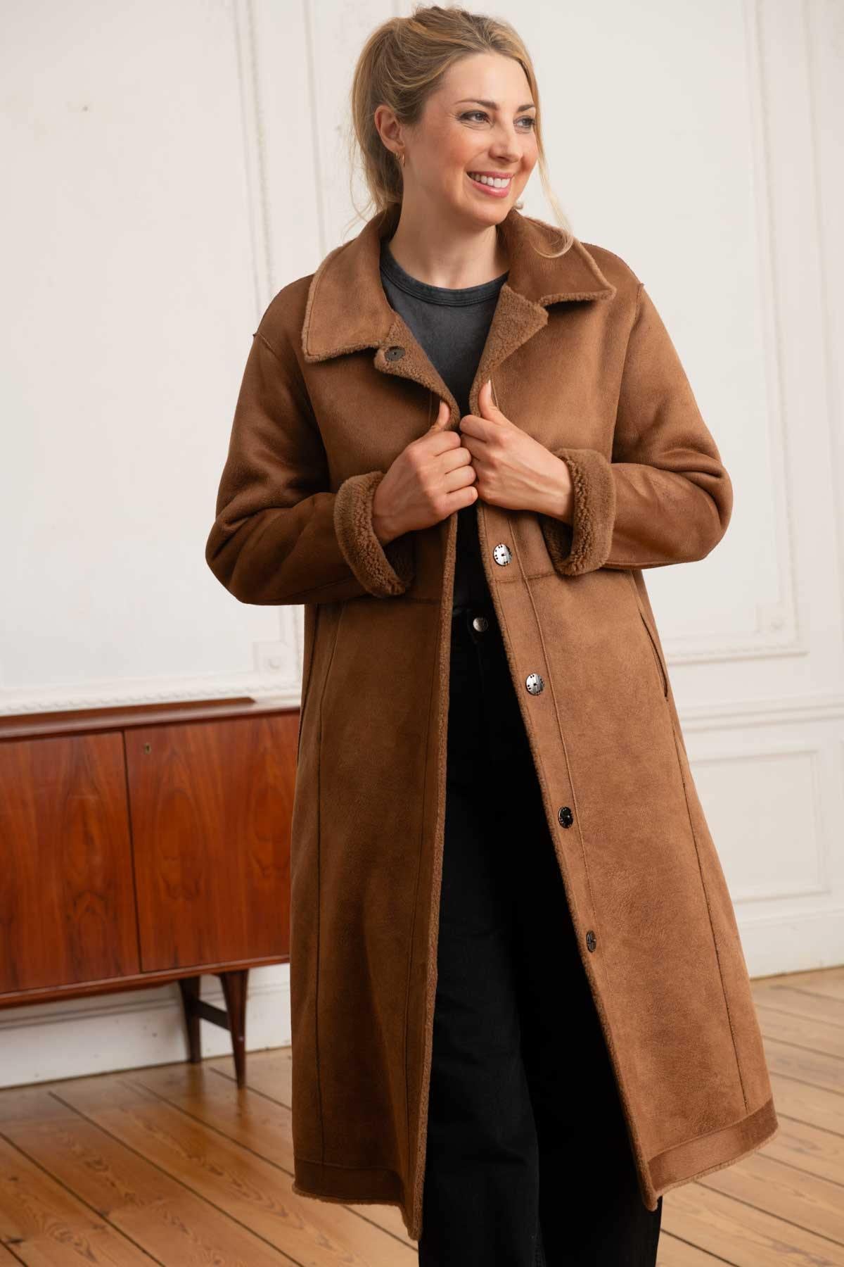 Long reversible wool jacket for women - Image n°7