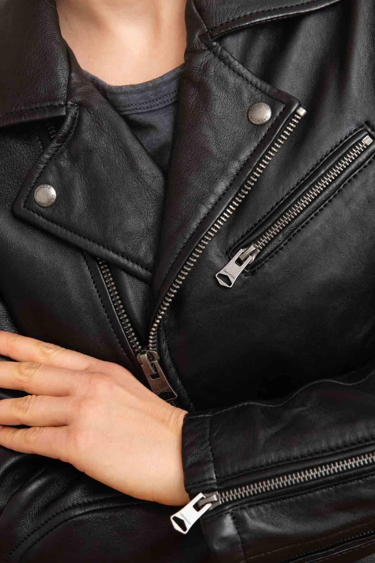 Black leather perfecto for women - Image n°5