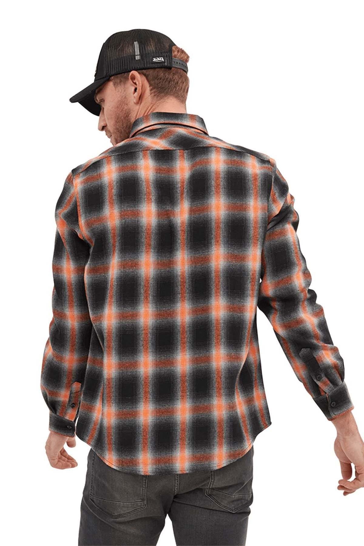 Men's black, orange and white checked shirt - Image n°3