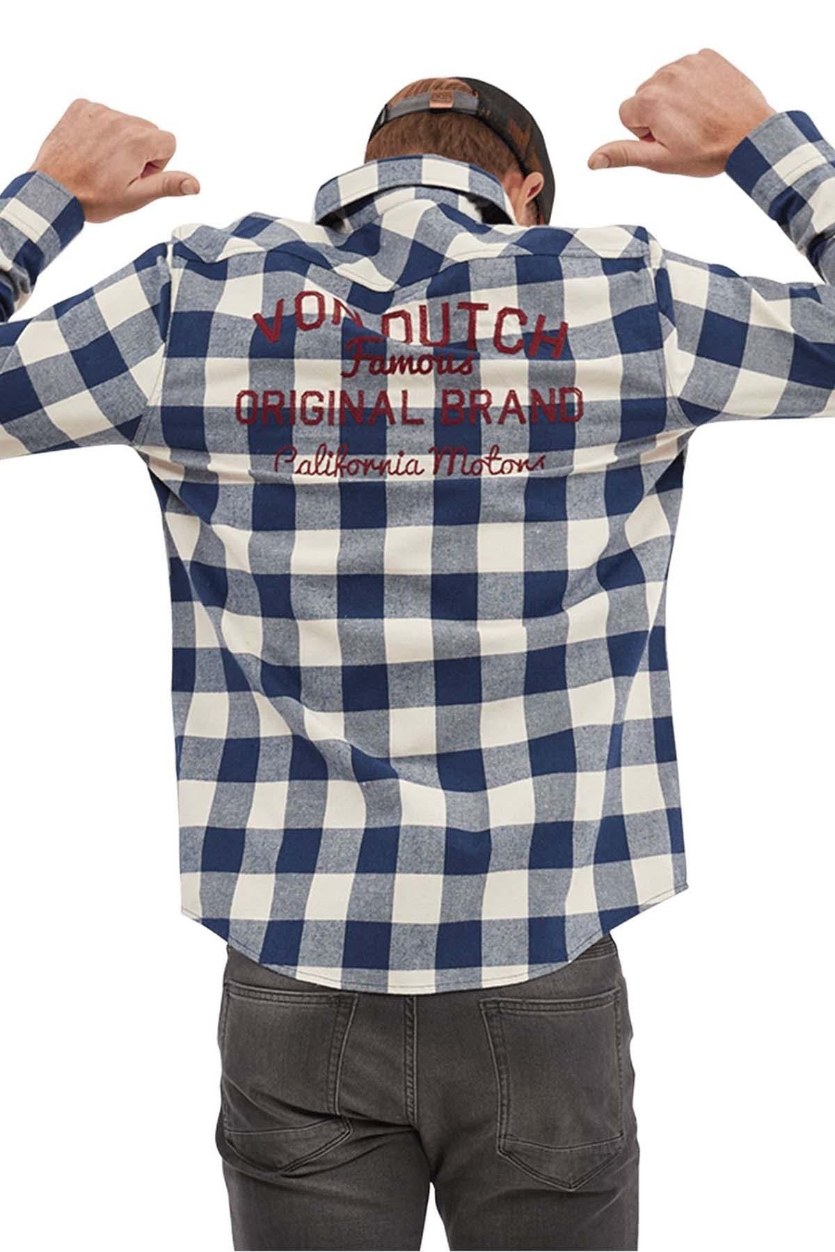 Blue and white checked shirt for men - Image n°3