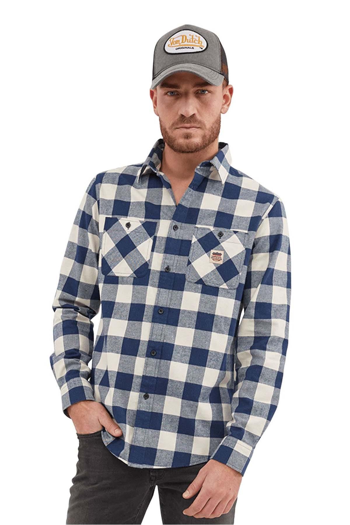 Blue and white checked shirt for men - Image n°1