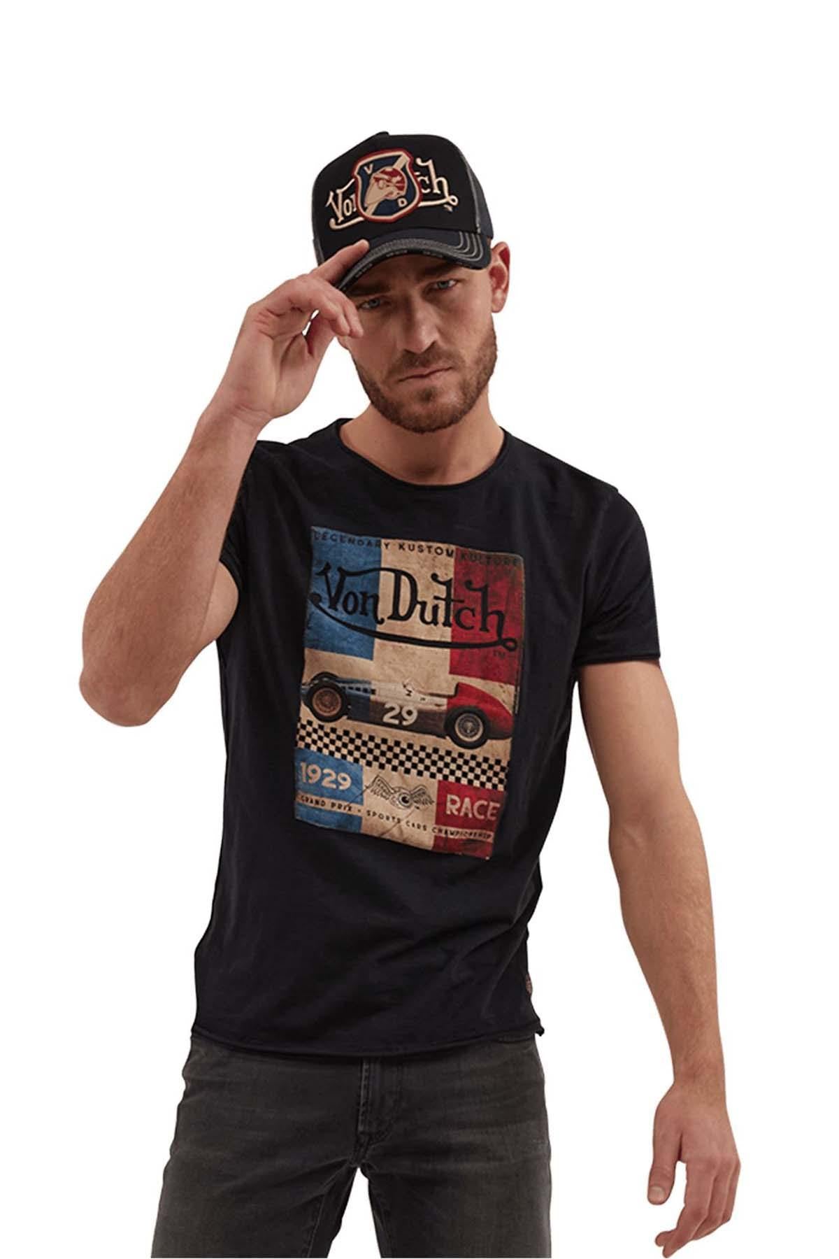 Men's black t-shirt with French flag print - Image n°1