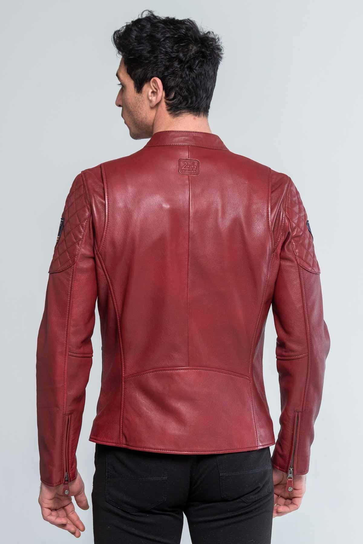 Leather jacket with cool dark red biker - Image n°2