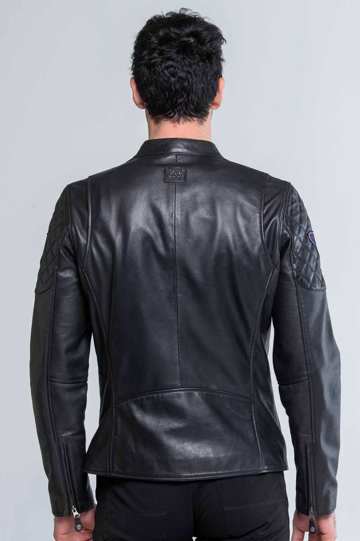 Leather jacket with black biker collar - Image n°5