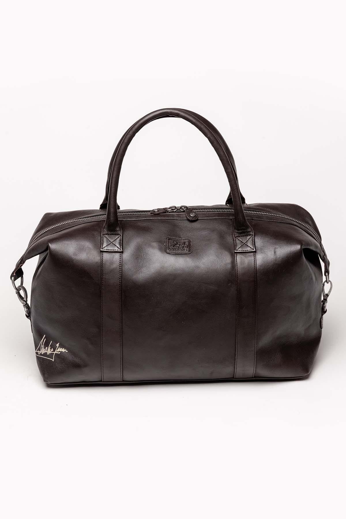 Dark brown leather bag in 48h format - Image n°3