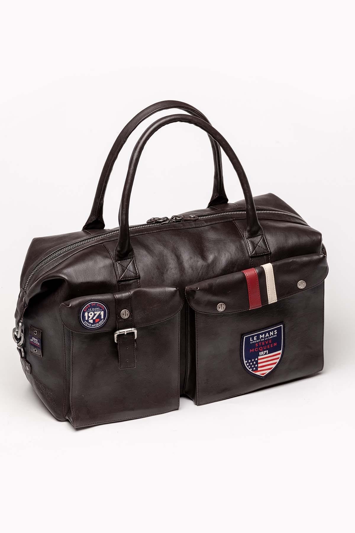 Dark brown leather bag in 48h format - Image n°1