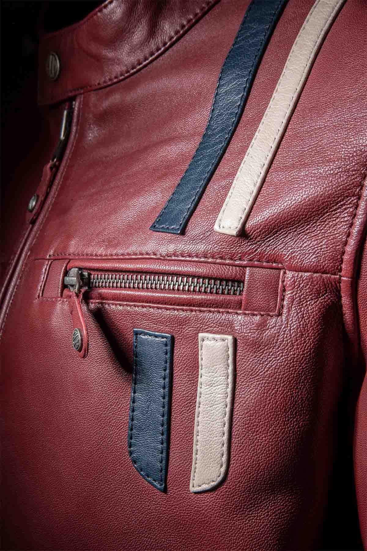 Leather jacket with cool dark red biker - Image n°4