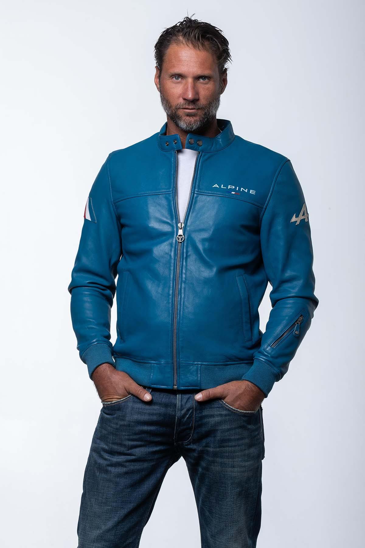 Alpine Jean Leather Jacket in ocean blue for Men - Image n°1