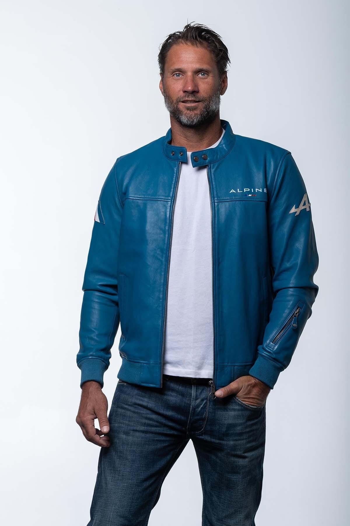 Alpine Jean Leather Jacket in ocean blue for Men - Image n°2