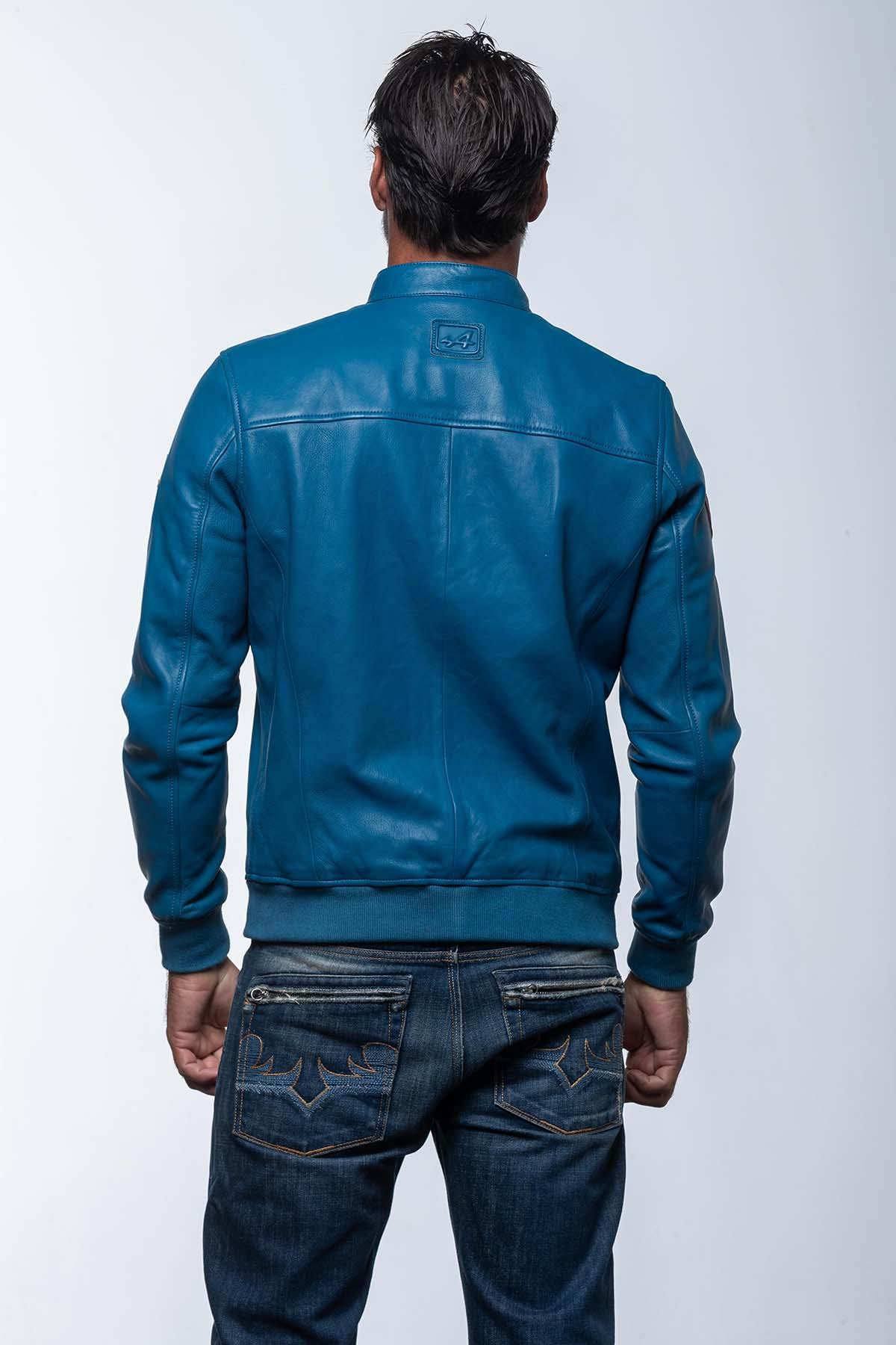 Alpine Jean Leather Jacket in ocean blue for Men - Image n°3