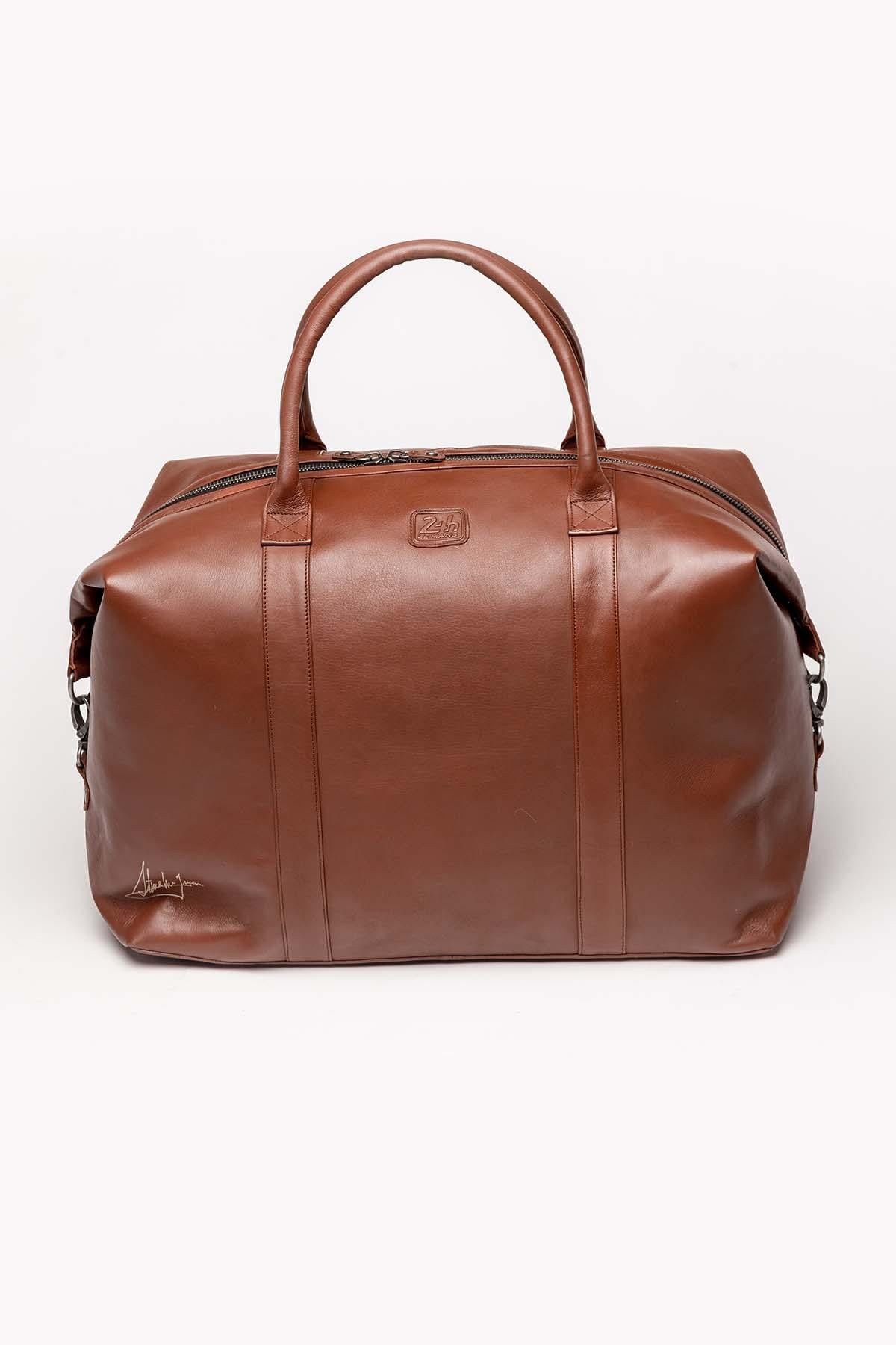 Tortoise brown leather travel bag for men - Image n°4