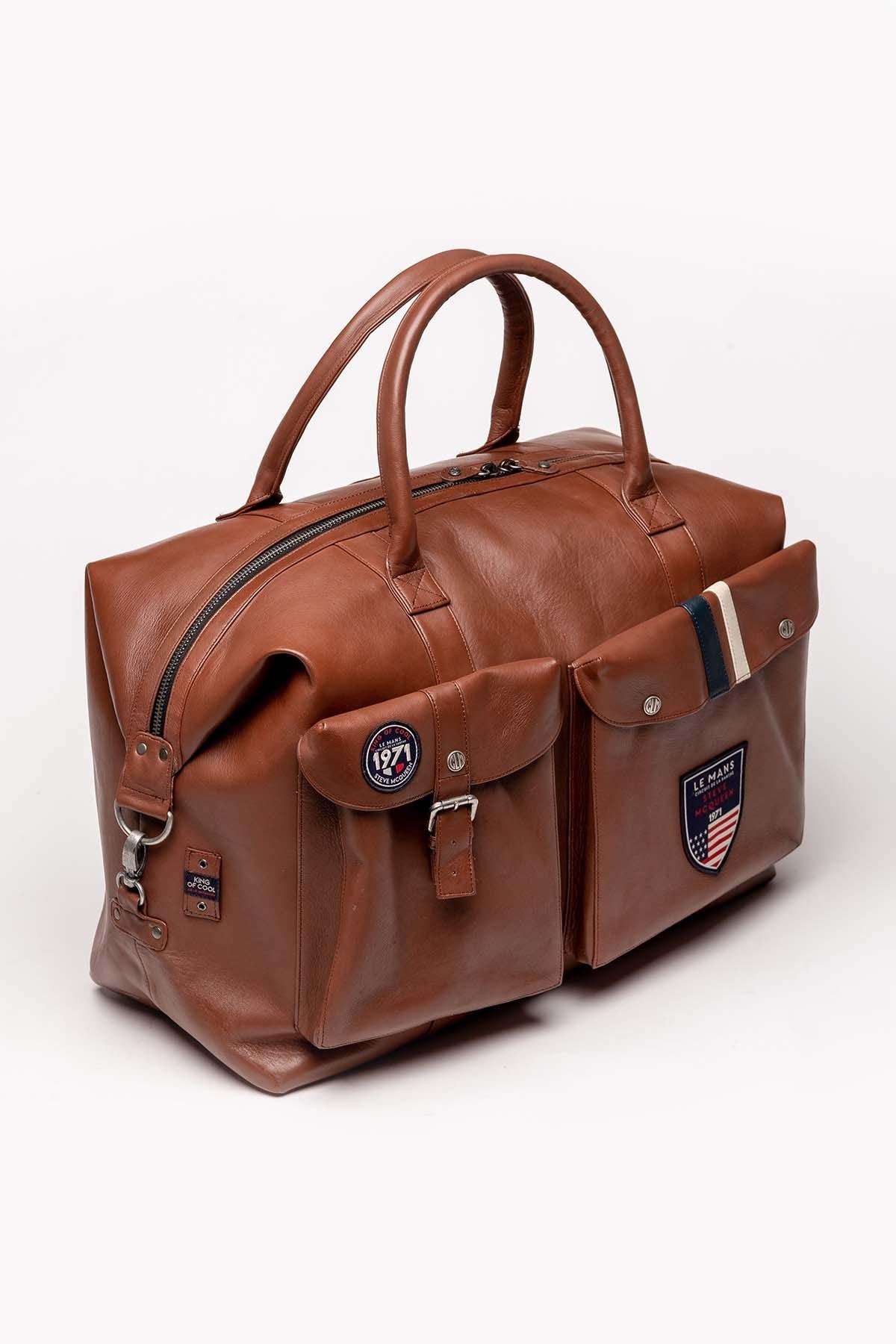 Tortoise brown leather travel bag for men - Image n°2