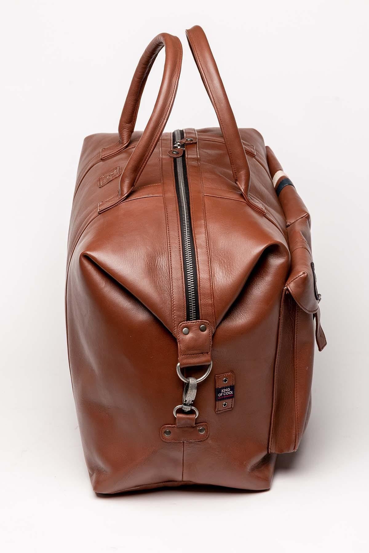 Tortoise brown leather travel bag for men - Image n°3