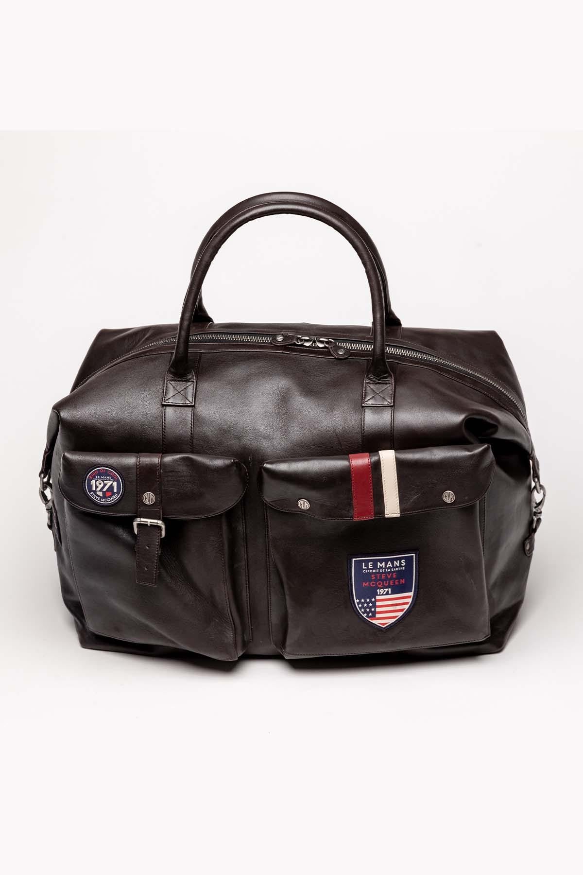 Dark brown leather travel bag for men - Image n°1