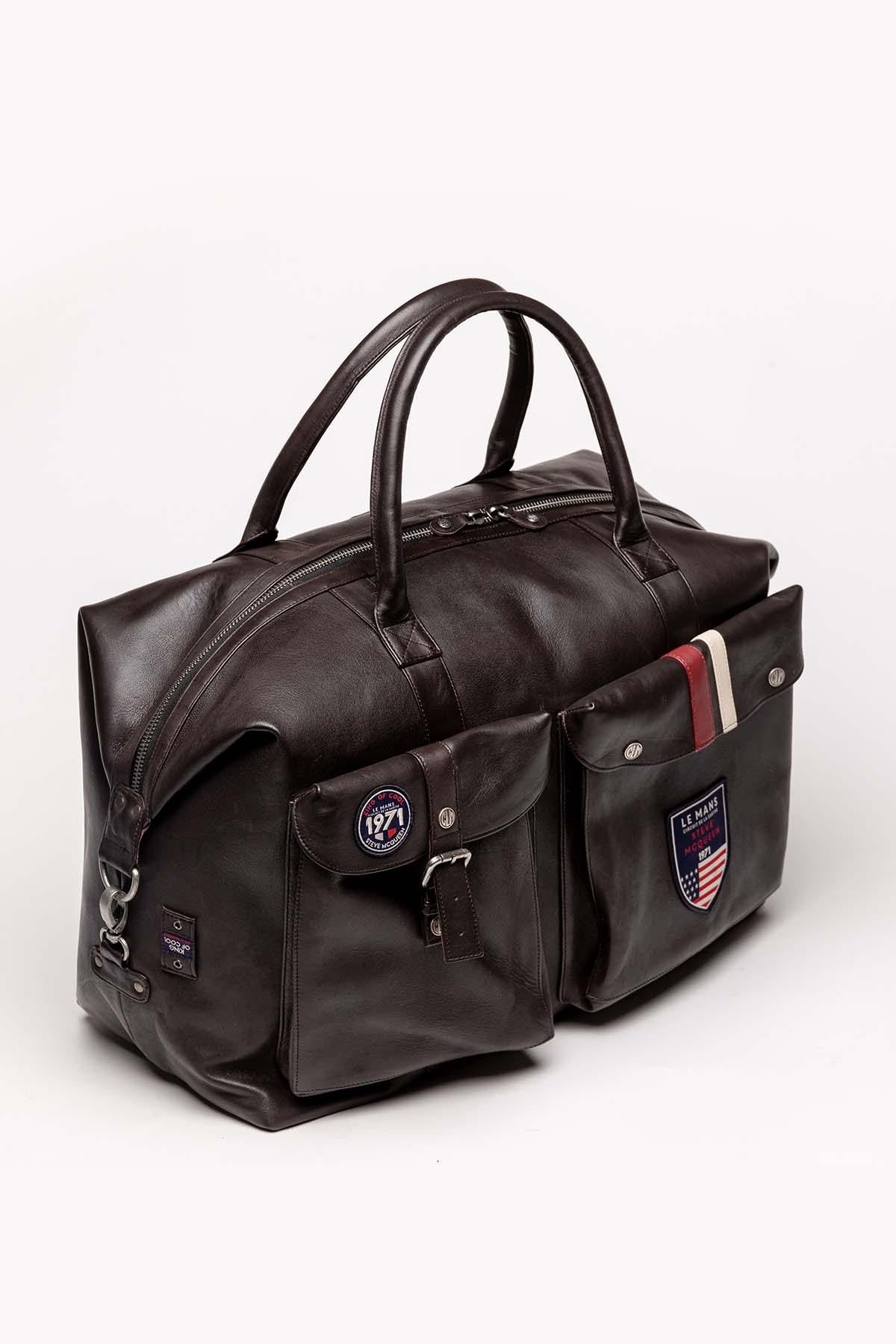 Dark brown leather travel bag for men - Image n°5