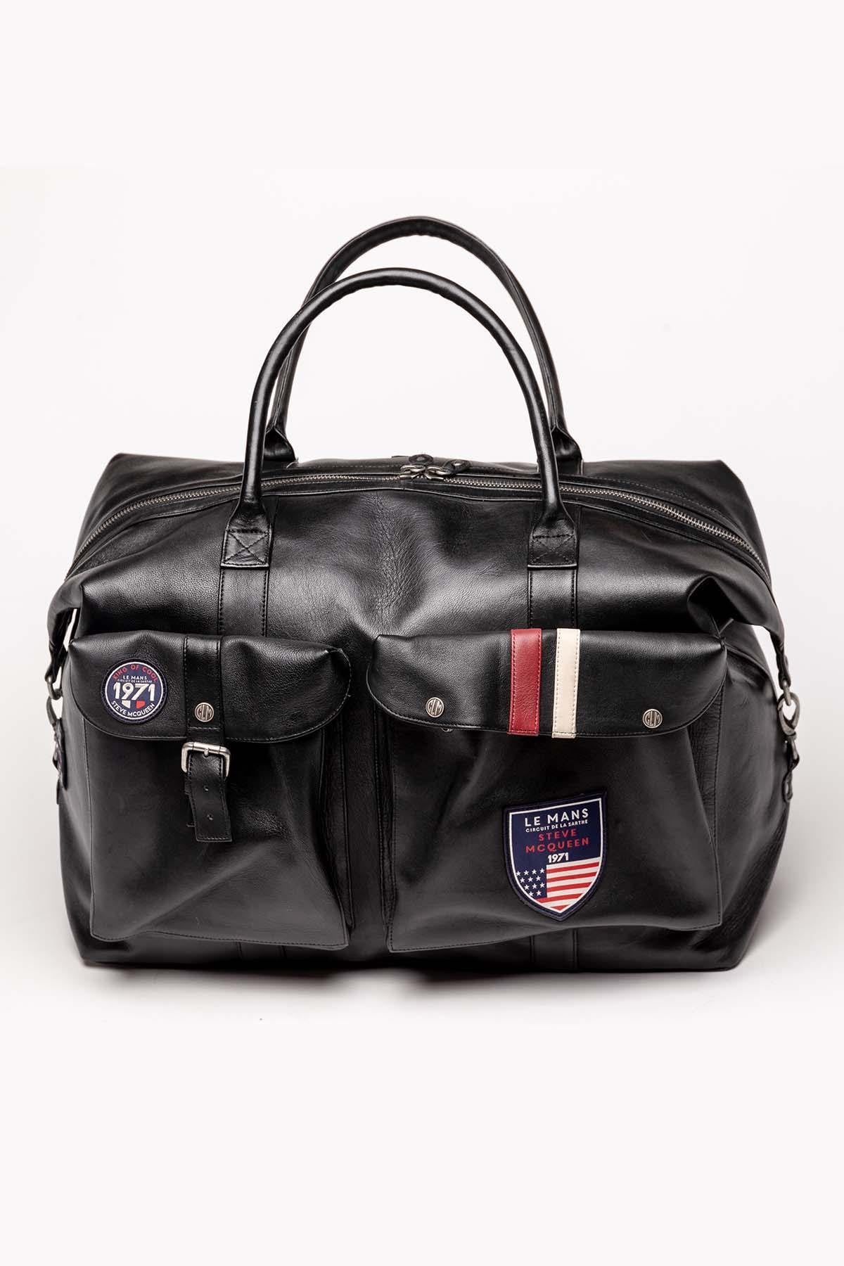 Black leather travel bag for men - Image n°1