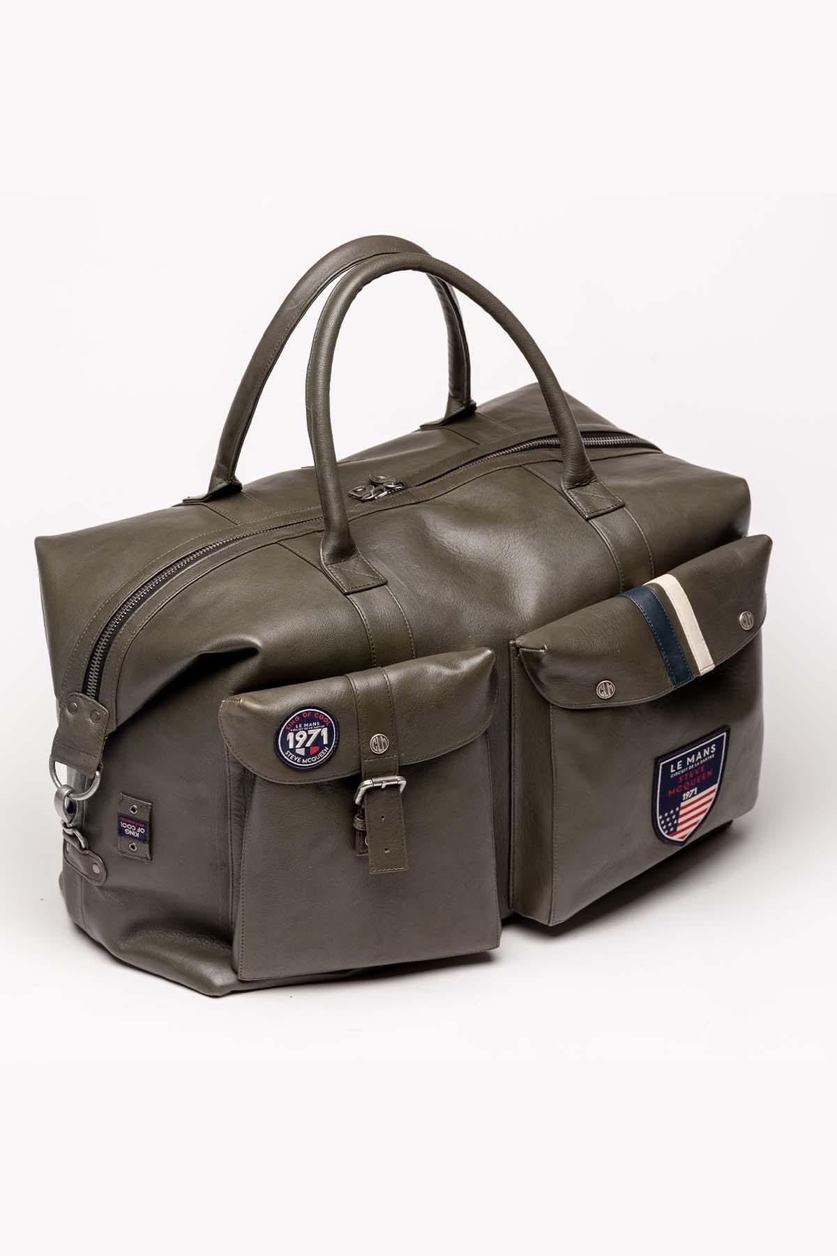 Dark khaki leather travel bag for men - Image n°2