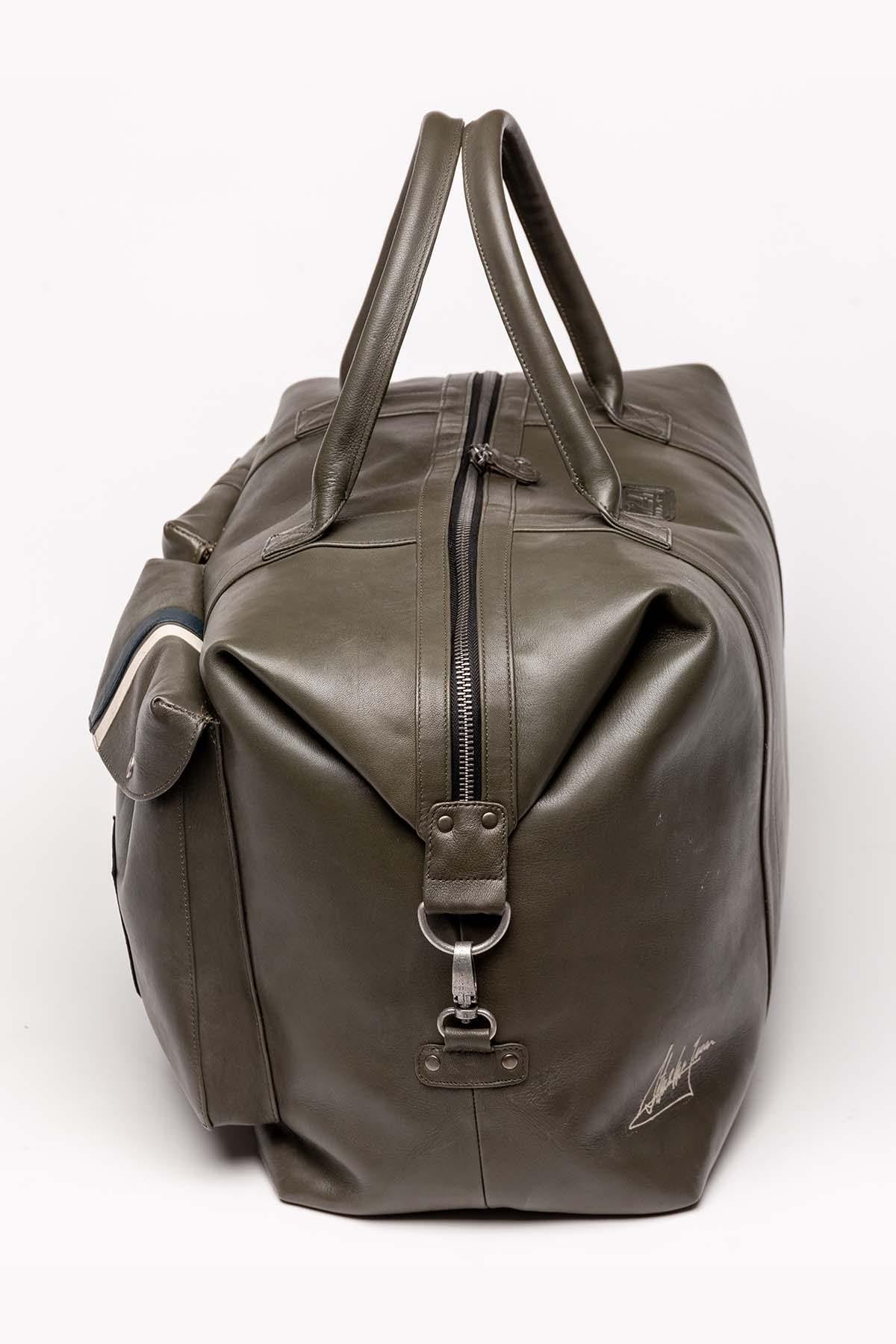 Dark khaki leather travel bag for men - Image n°3